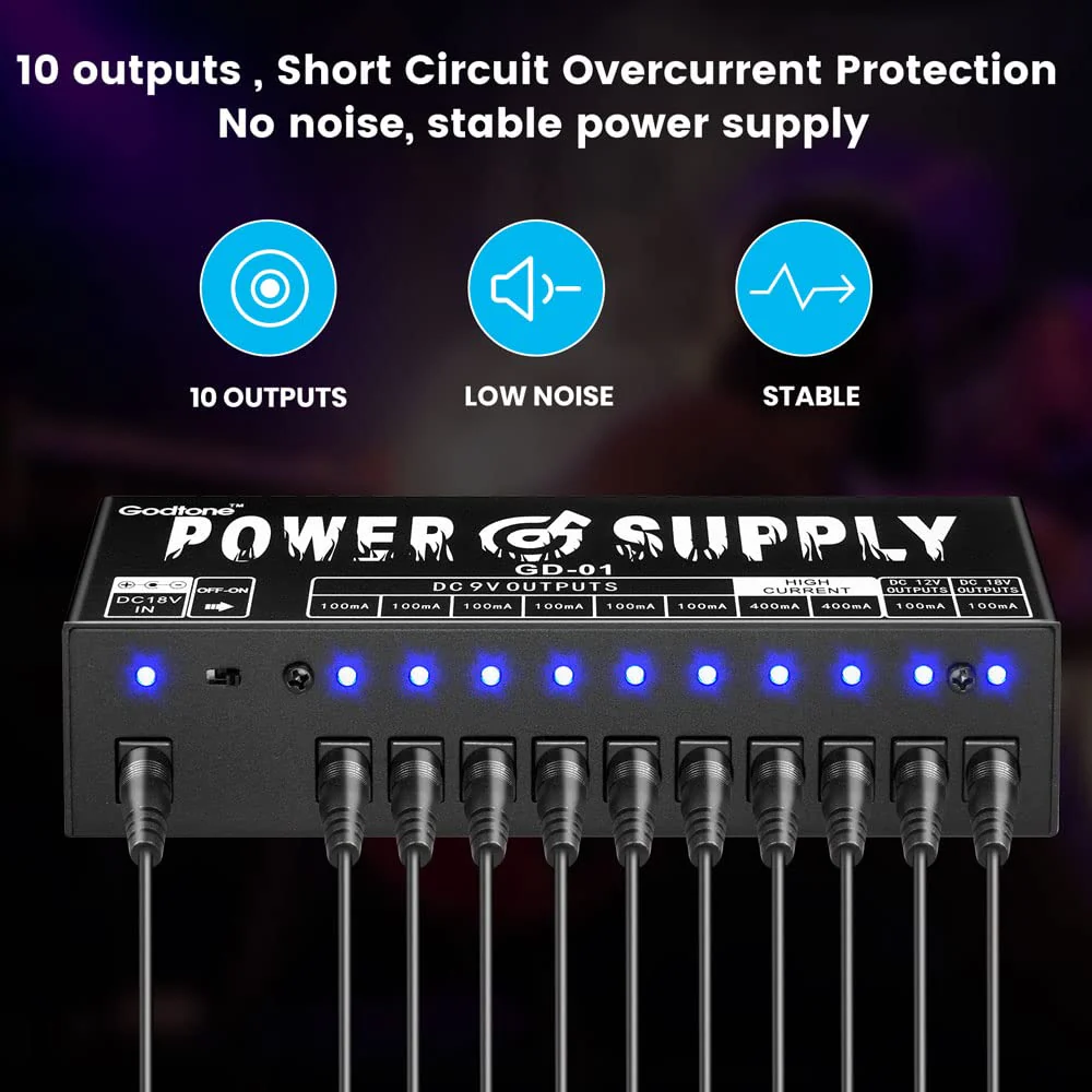 Godtoen GD-01 Guitar Power Supply 10 Isolated DC Output for 9V/12V/18V Effect Pedal US GD-01 - Image 3