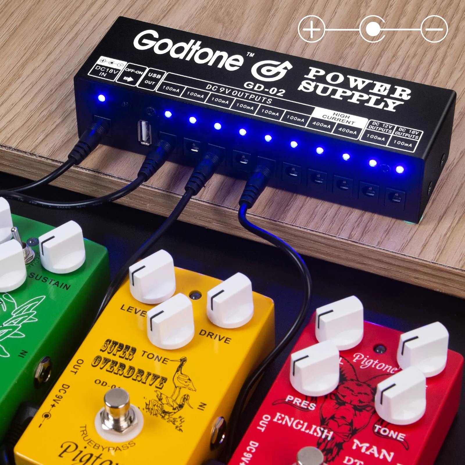Godtone Guitar Pedal 10 DC Outputs for 9V 12V 18V Effect Pedal Power Supply with USB(5V2A) Port GD-02 - Image 5