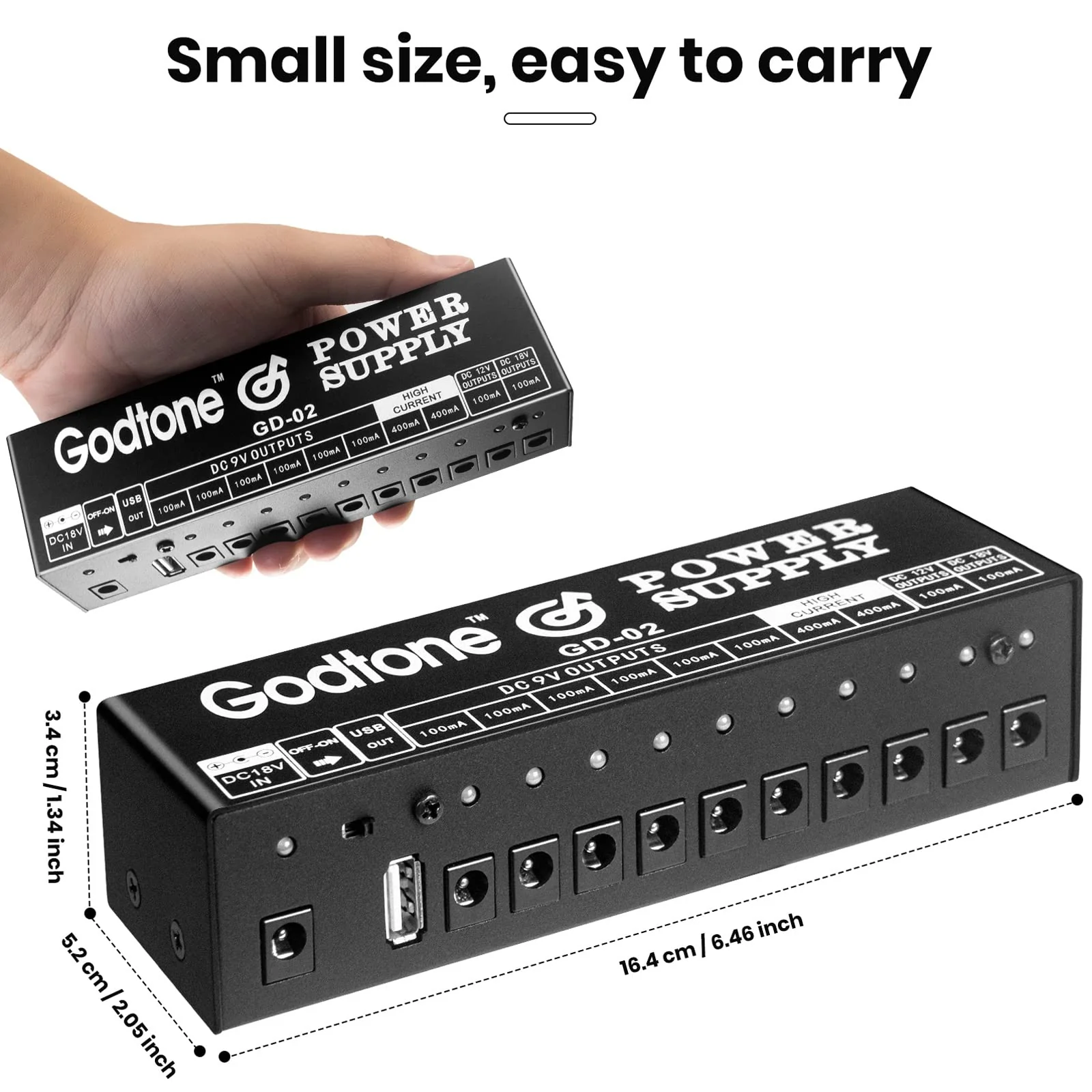 Godtone Guitar Pedal 10 DC Outputs for 9V 12V 18V Effect Pedal Power Supply with USB(5V2A) Port GD-02 - Image 7