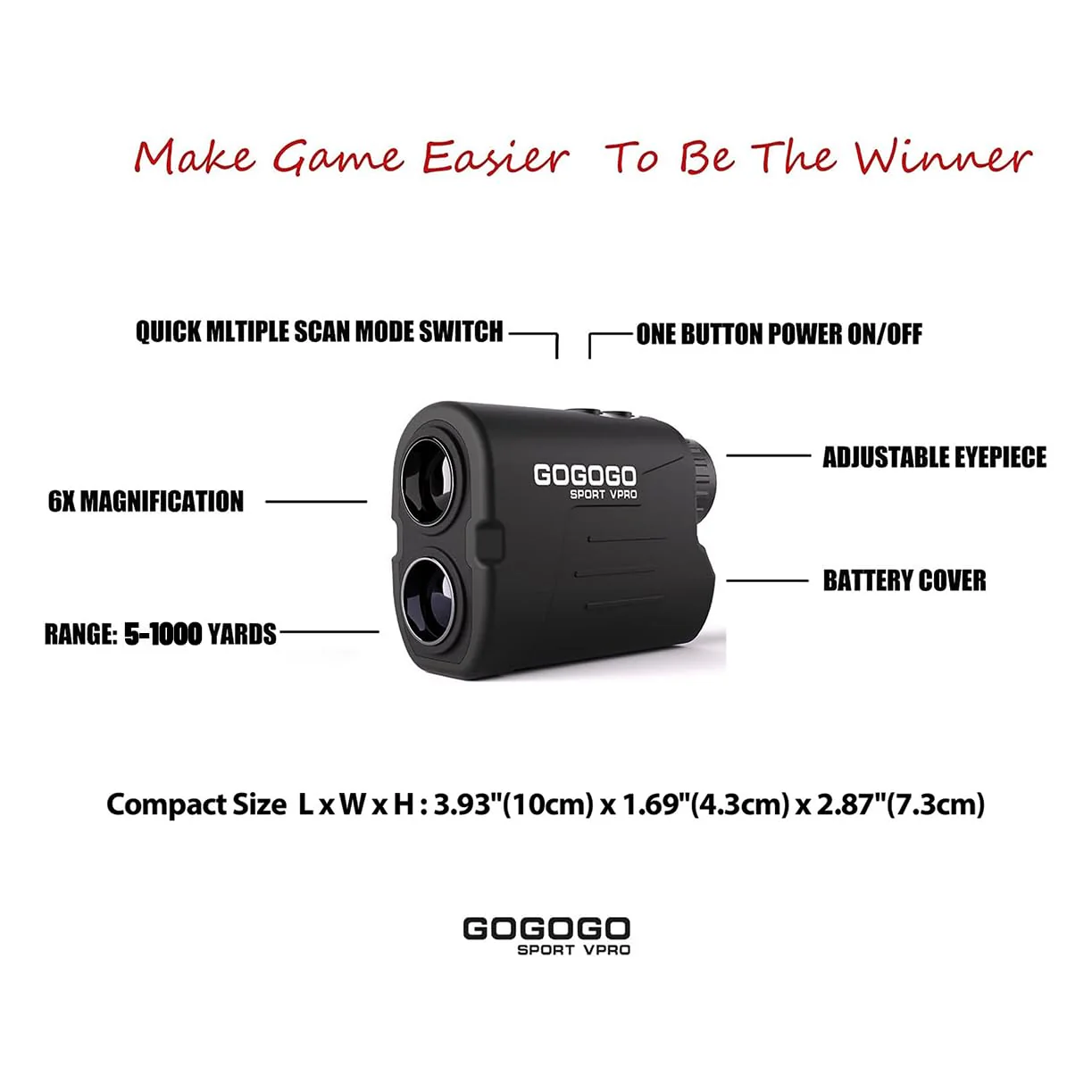 Gogogo Sport Vpro GS03 Laser Golf/Hunting Rangefinder, 1000/1200 Yards Laser Range Finder with 6X Magnification Ultra-Clear View, Lightweight, Slope, Pin-Seeker & Flag-Lock & Vibration - Image 3