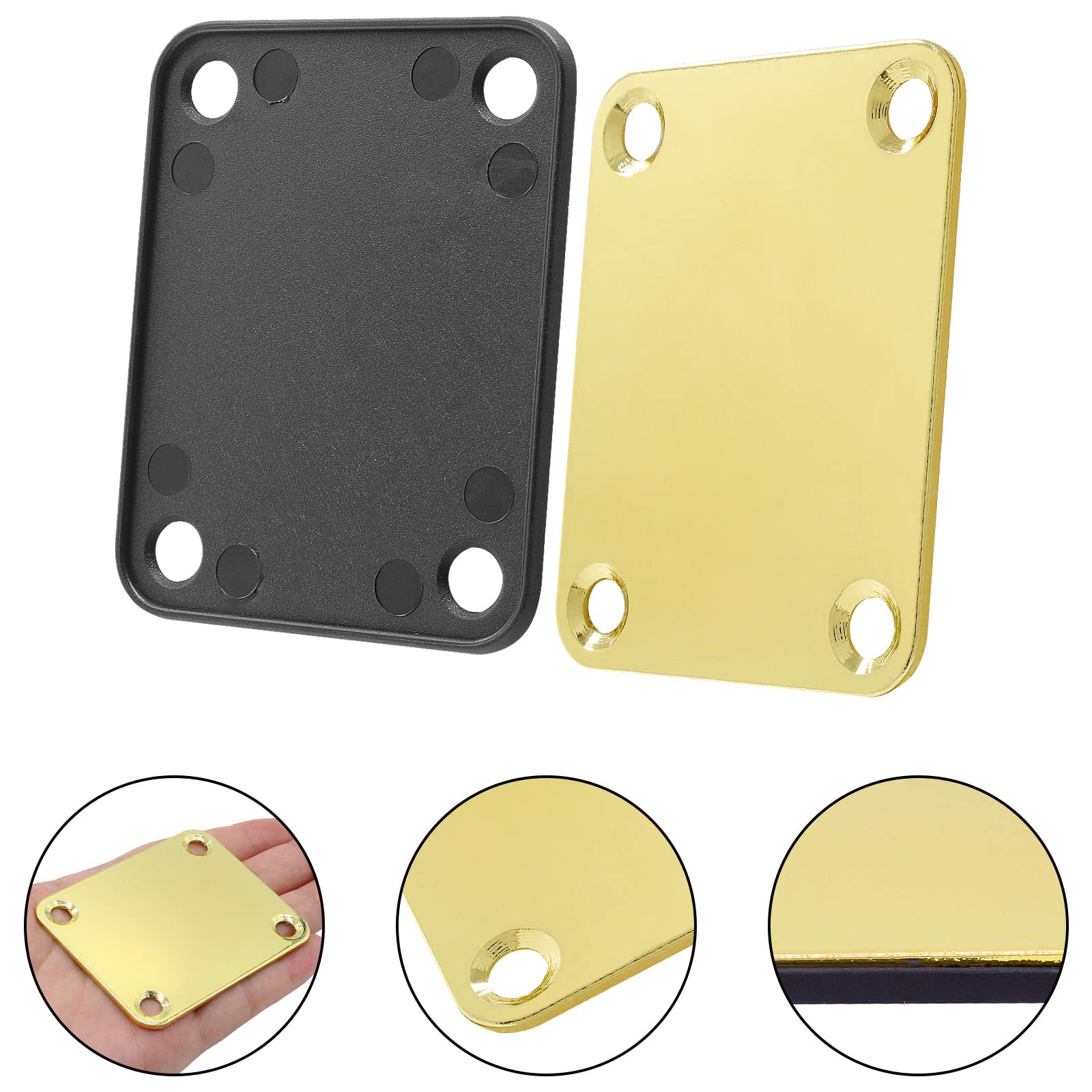 Gold Bass Guitar Neck Plate Replacement with Mounting Screws, Metal Neckplate Telecaster Neck Shim Electric Guitar Hardware Parts for Jazz Acoustic Stratocaster Gold - Image 3