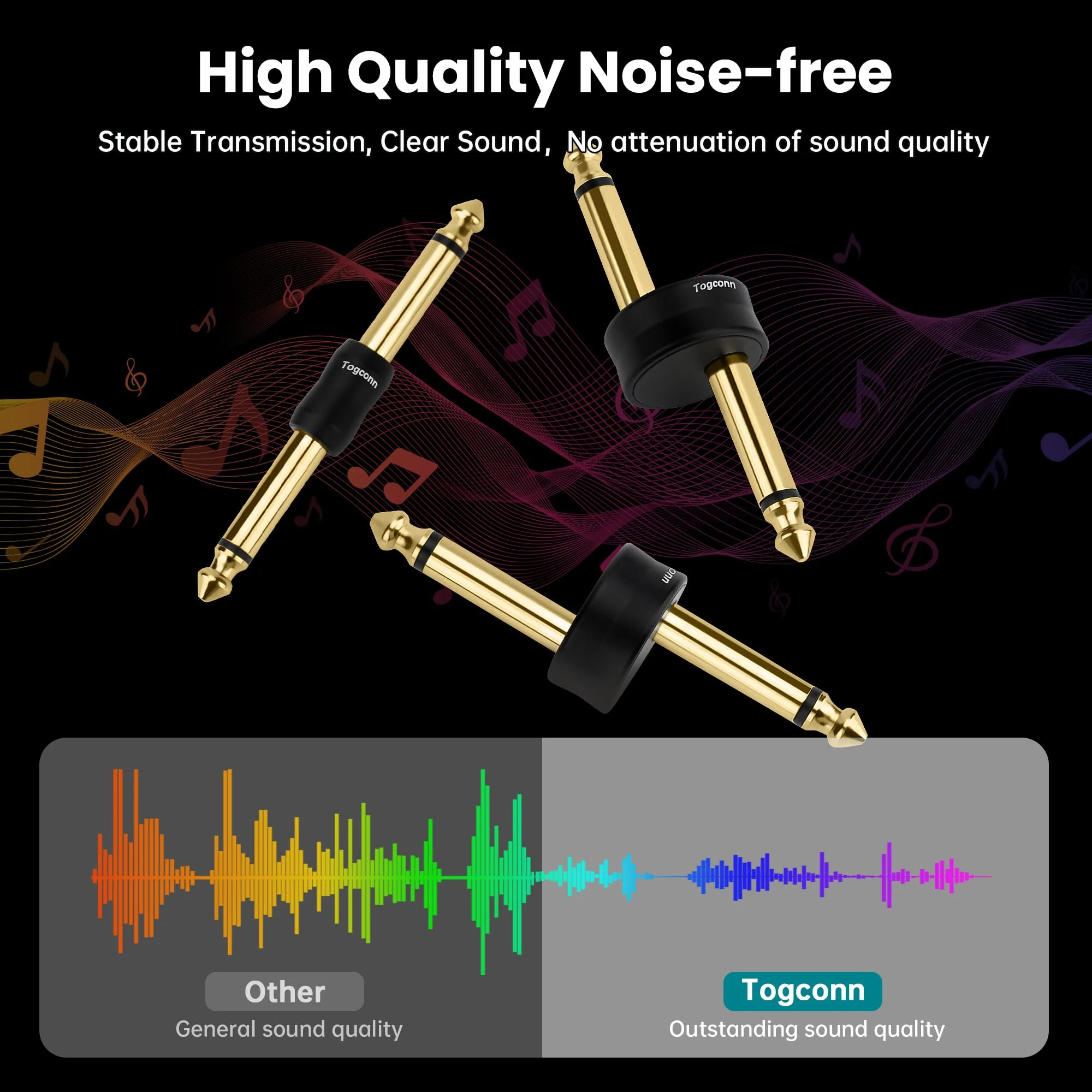Gold-Plated Guitar Pedal Effects Patch Connector Coupler 10 Pack，6.35mm to 6.35mm Adapter, Angle 1/4 Quarter Inch TS Mono Male to Male Jack Plug, Audio Converter Premium Quality Series - Image 5