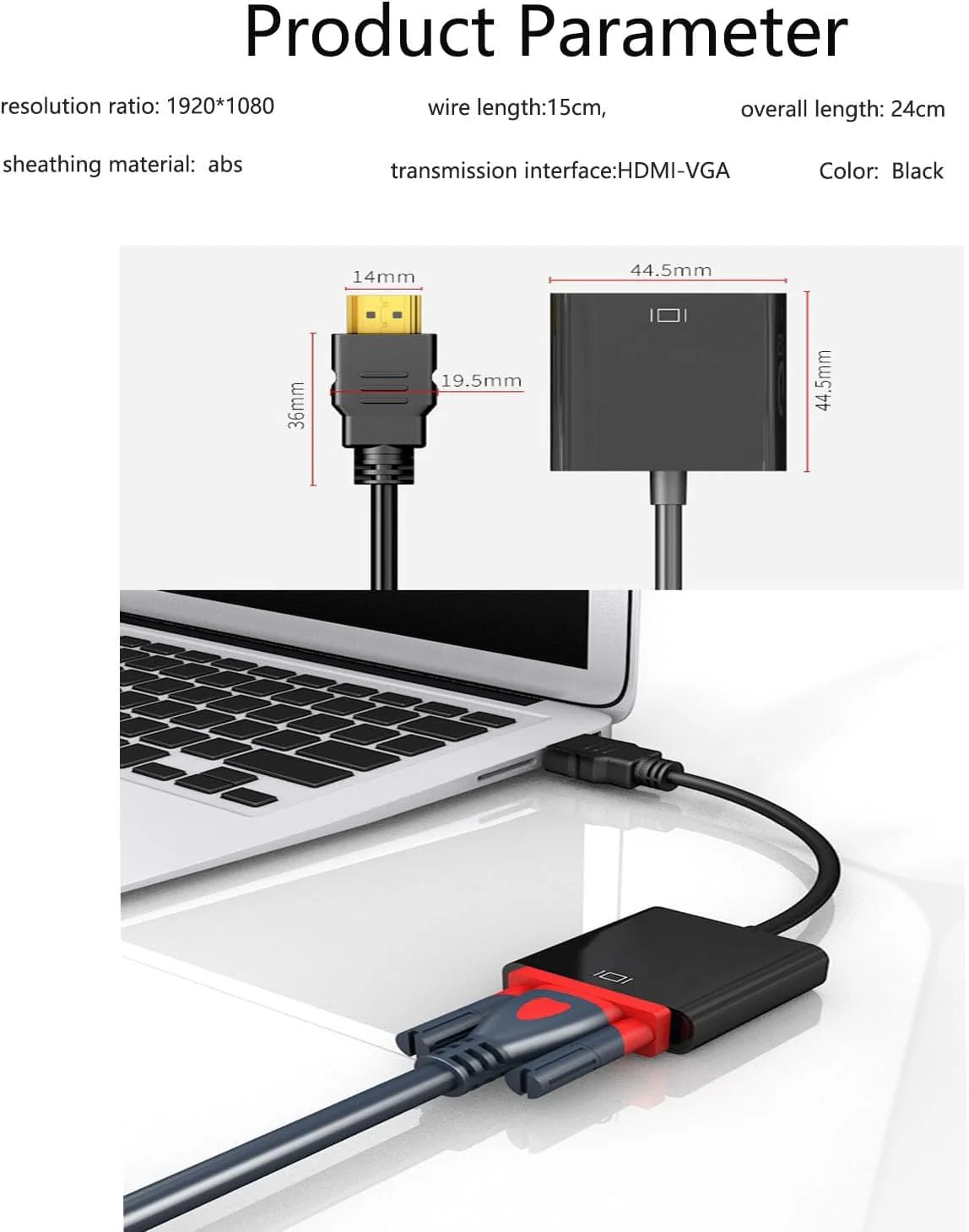 Gold-Plated HDMI to VGA Adapter 1080P Video Converter Male to Female with 3.5mm Audio Port and miniUSB to USB port for PC, Laptop, DVD, Monitor, Projector, HDTV, Chromebook, Raspberry Pi and More - Image 3