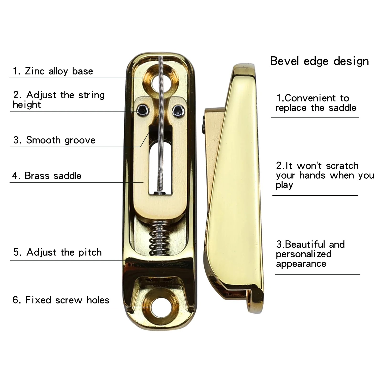 Gold Single String Bass Guitar Bridge with Brass Saddle Individual Fixed Bridge for 4 String Electric Bass Replacement Parts 4 piece Gold - Image 2