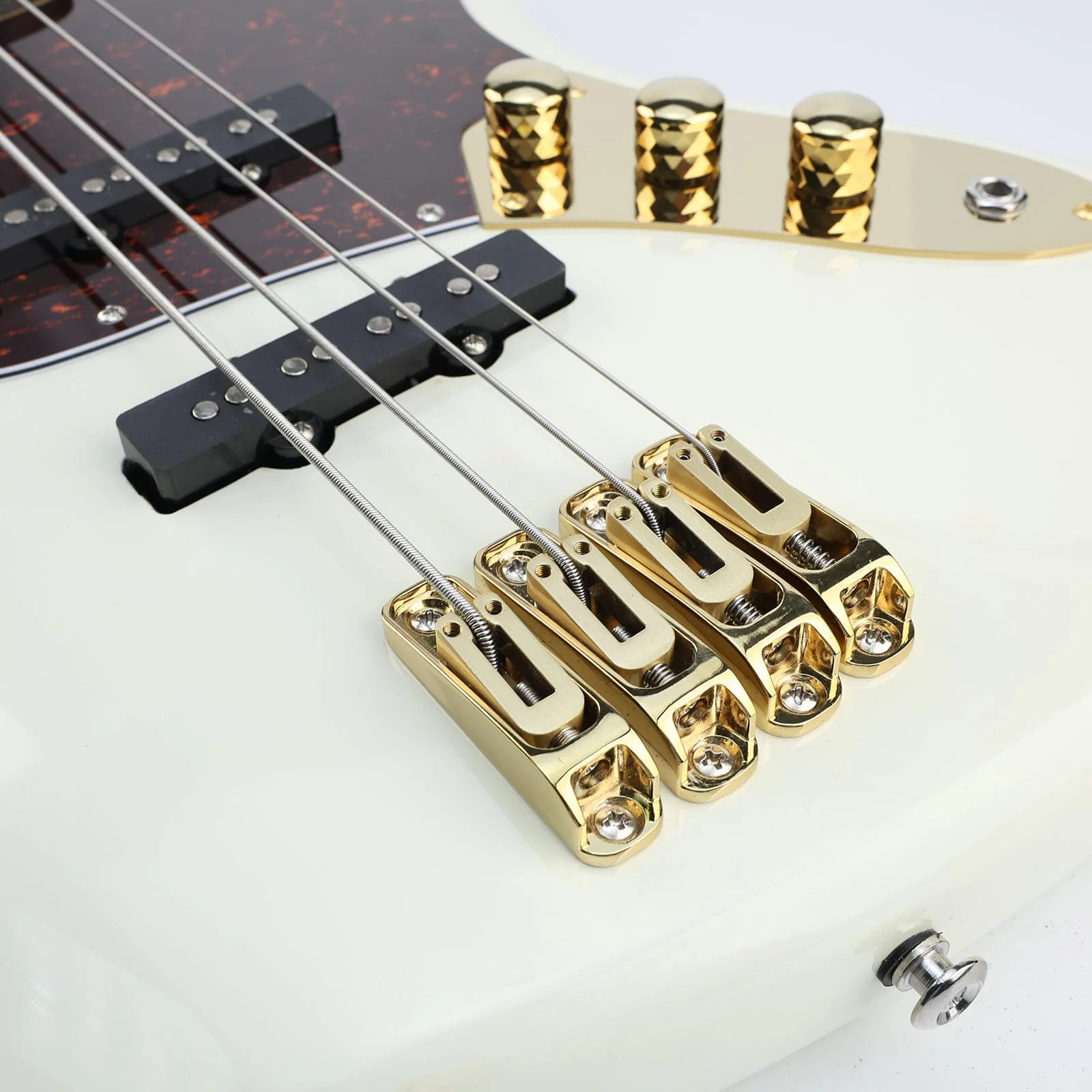 Gold Single String Bass Guitar Bridge with Brass Saddle Individual Fixed Bridge for 4 String Electric Bass Replacement Parts 4 piece Gold - Image 4