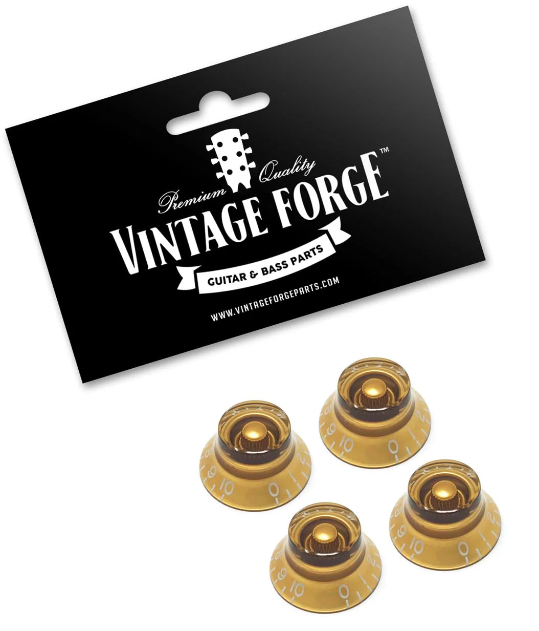 Gold Top Hat Bell Knobs compatible with Gibson Les Paul Electric Guitar (Set of 4) Fits 24 Fine-Spline USA (Imperial) Split Shaft Pots Recessed RB24US-GLD4 Gold - Image 2