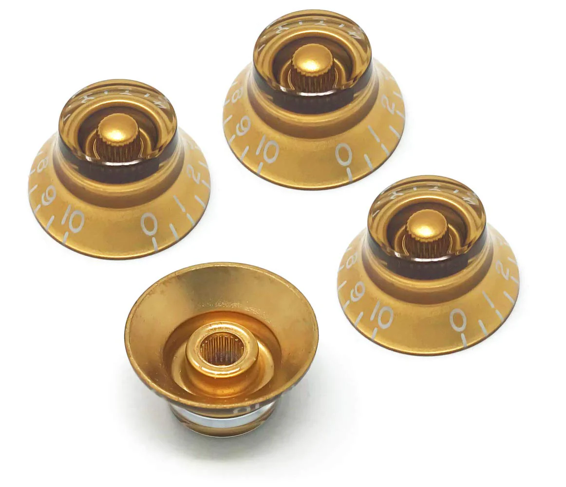 Gold Top Hat Bell Knobs compatible with Gibson Les Paul Electric Guitar (Set of 4) Fits 24 Fine-Spline USA (Imperial) Split Shaft Pots Recessed RB24US-GLD4 Gold - Image 3