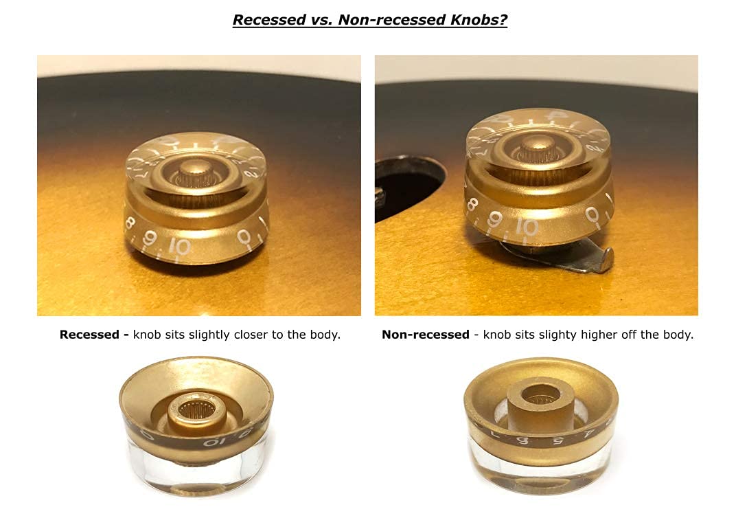 Gold Top Hat Bell Knobs compatible with Gibson Les Paul Electric Guitar (Set of 4) Fits 24 Fine-Spline USA (Imperial) Split Shaft Pots Recessed RB24US-GLD4 Gold - Image 4