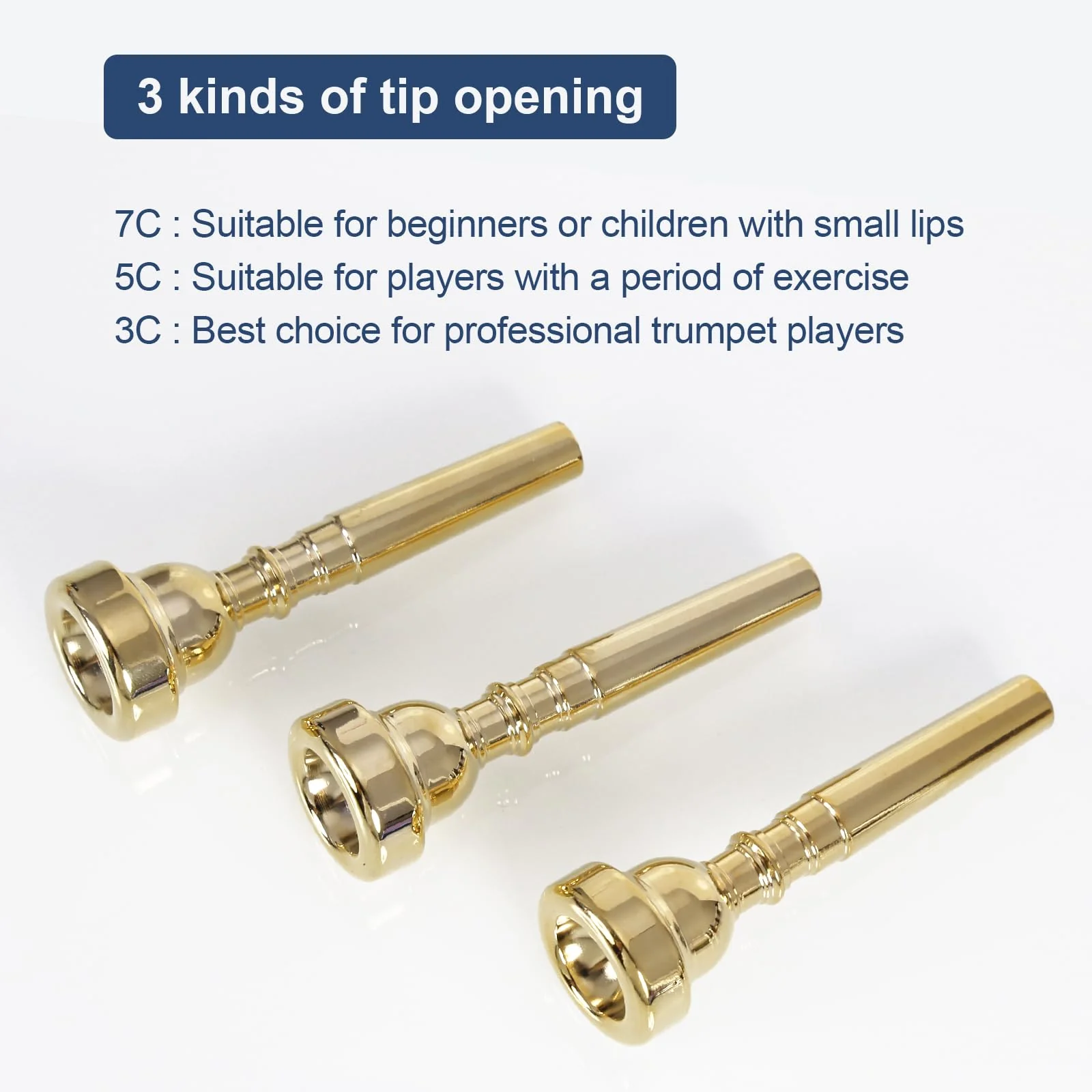 Gold Trumpet Mouthpiece 7C 5C 3C Trumpet Mouthpiece Set with Brass for Beginners and Professional Players 3Pack Trumpet Accessories - Image 4