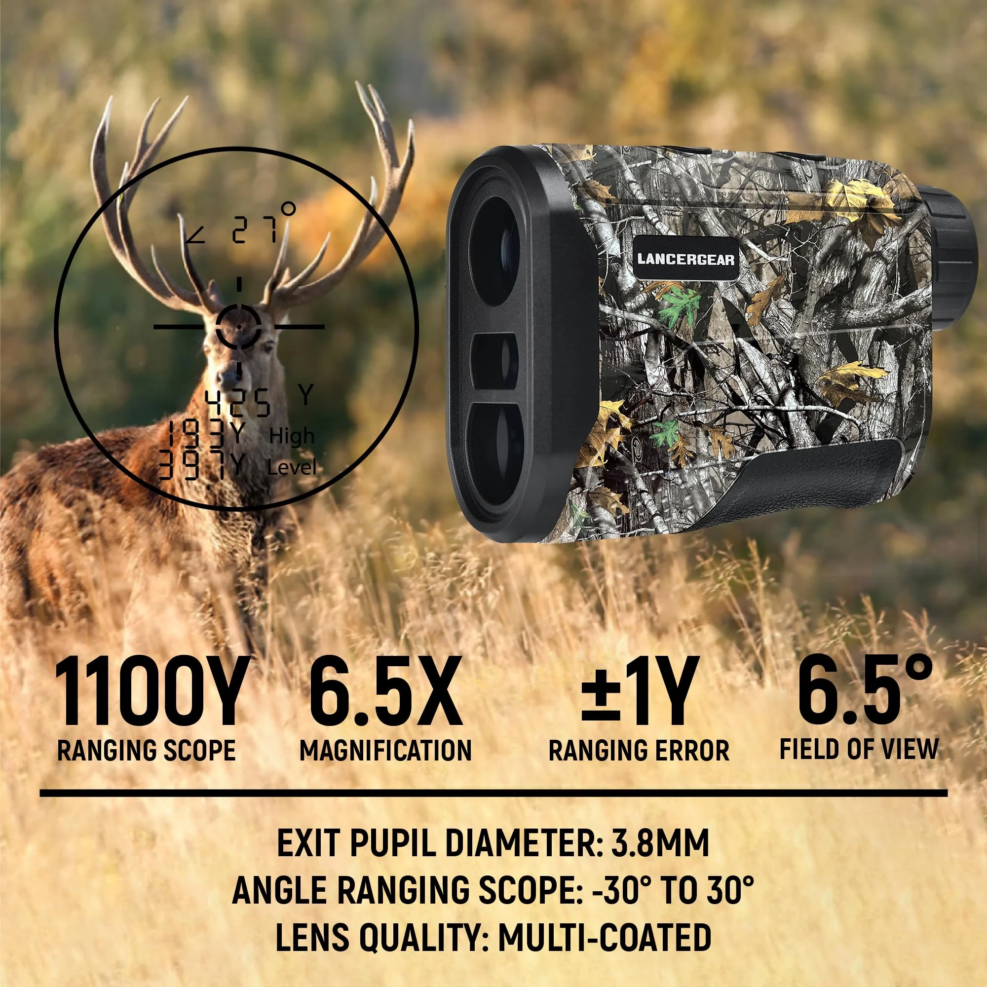 Golf/Hunting Rangefinder 6.5X Magnification Waterproof Range Finder, Distance Measurement, Slope Compensation,Speed Modes, Lightweight, for Hunting, Golfing and Shooting Next Camo 1200Y - Image 2