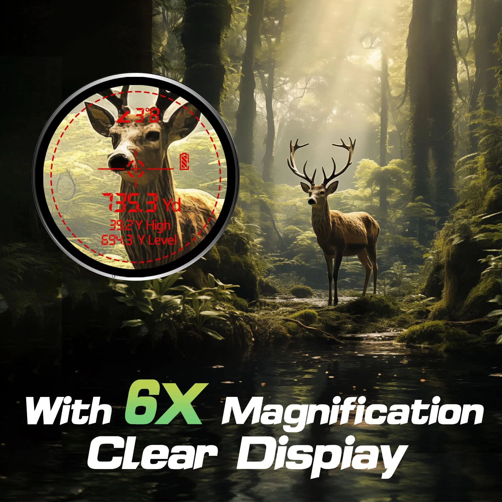 Golf Range Finder Laser Range Finder with Rechargeable Battery, 600/1000YDS, 6X Magnification, Flag-Lock, Slope, Lightweight, for Hunting 1000Y Camo - Image 4