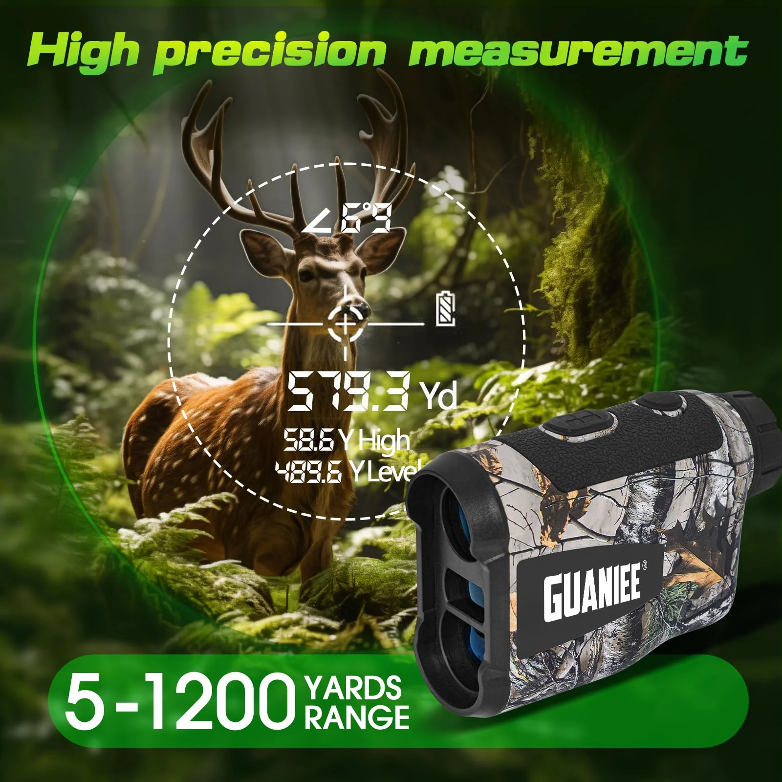 Golf Range Finder Laser Range Finder with Rechargeable Battery, 600/1000YDS, 6X Magnification, Flag-Lock, Slope, Lightweight, for Hunting 1000Y Camo - Image 5