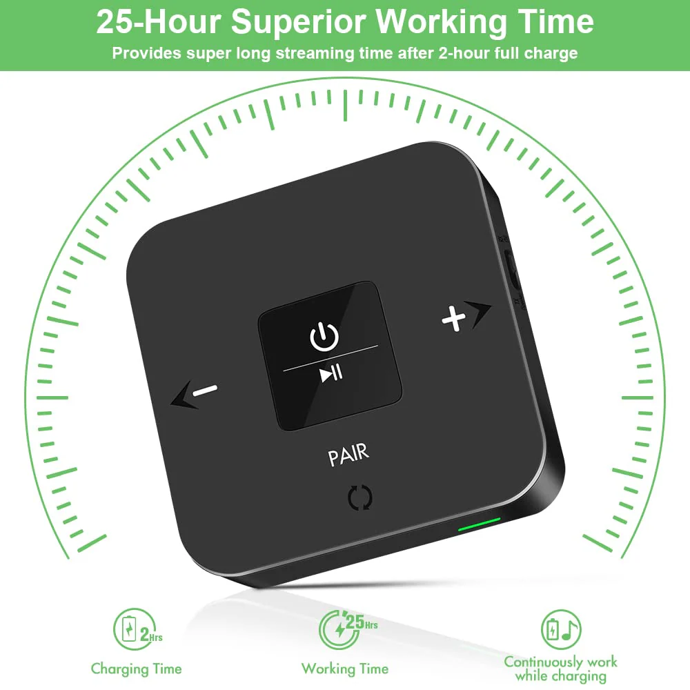 Golvery Bluetooth 5.0 Transmitter Receiver for TV Airplane, 2 in 1 Bluetooth Adapter for PC/DVD/MP3/Home Stereo/Speaker/Gym, Optical/RCA/AUX Connection, 25 Hours Playtime, Dual Link, Volume Control Brown - Image 6