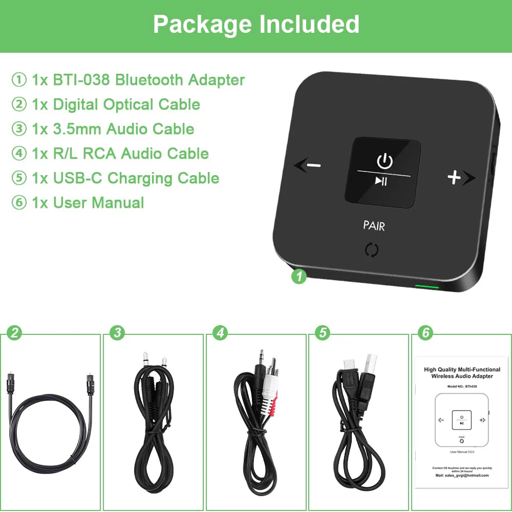 Golvery Bluetooth 5.0 Transmitter Receiver for TV Airplane, 2 in 1 Bluetooth Adapter for PC/DVD/MP3/Home Stereo/Speaker/Gym, Optical/RCA/AUX Connection, 25 Hours Playtime, Dual Link, Volume Control Brown - Image 7