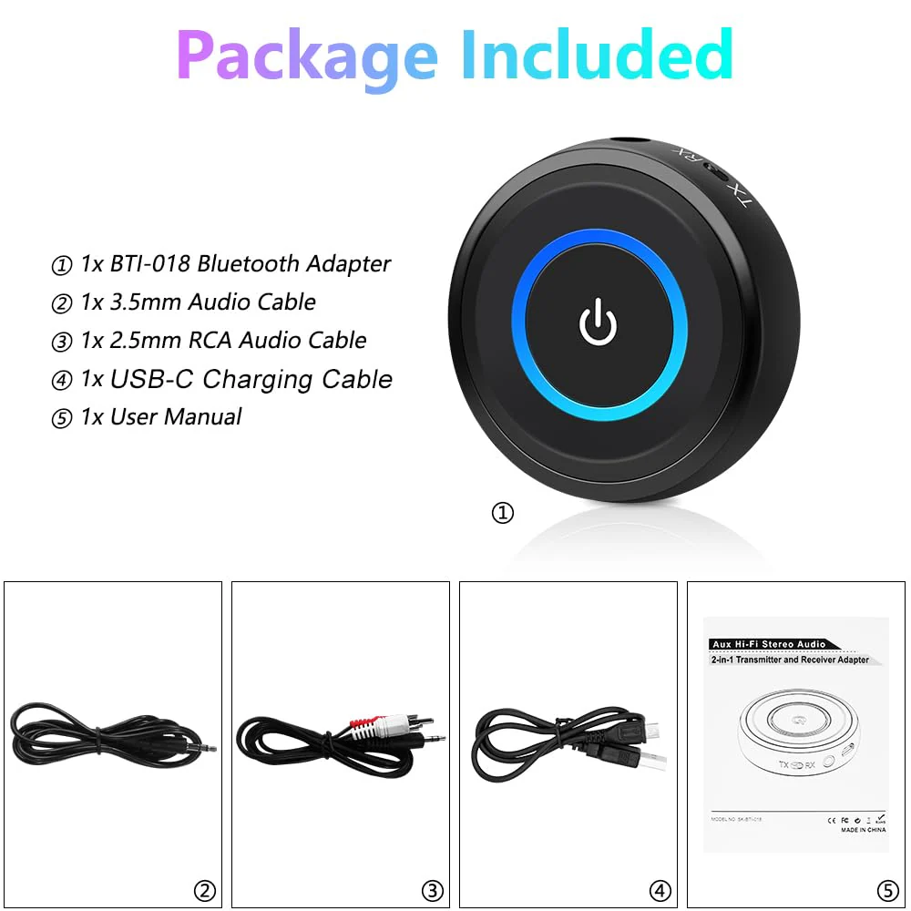 Golvery Bluetooth 5.3 Transmitter Receiver for TV/Airplane, 2 in 1 Wireless Flight Adapter, Support 2 Wireless Headphones, 3.5mm Aux Audio and RCA Jack Adapter for PC, Home Stereo - Image 8