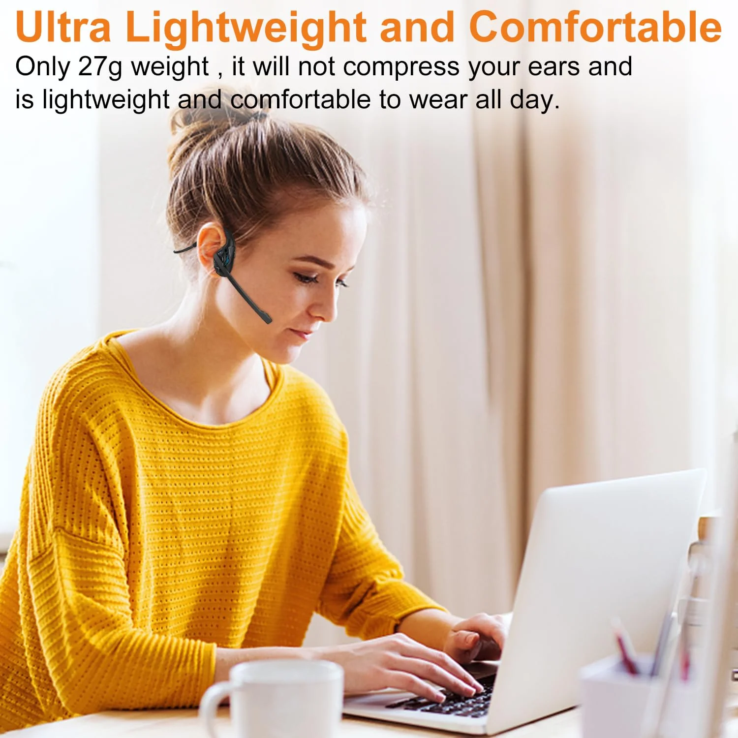 Golvery Latest Bluetooth 5.3 Headset w/DSP Noise Canceling Boom Microphone & Mute for Cellphone, Lightweight Comfort Open Ear Wireless Headphones for PC Laptop Office Meeting Home Working, 10H Cyan - Image 4