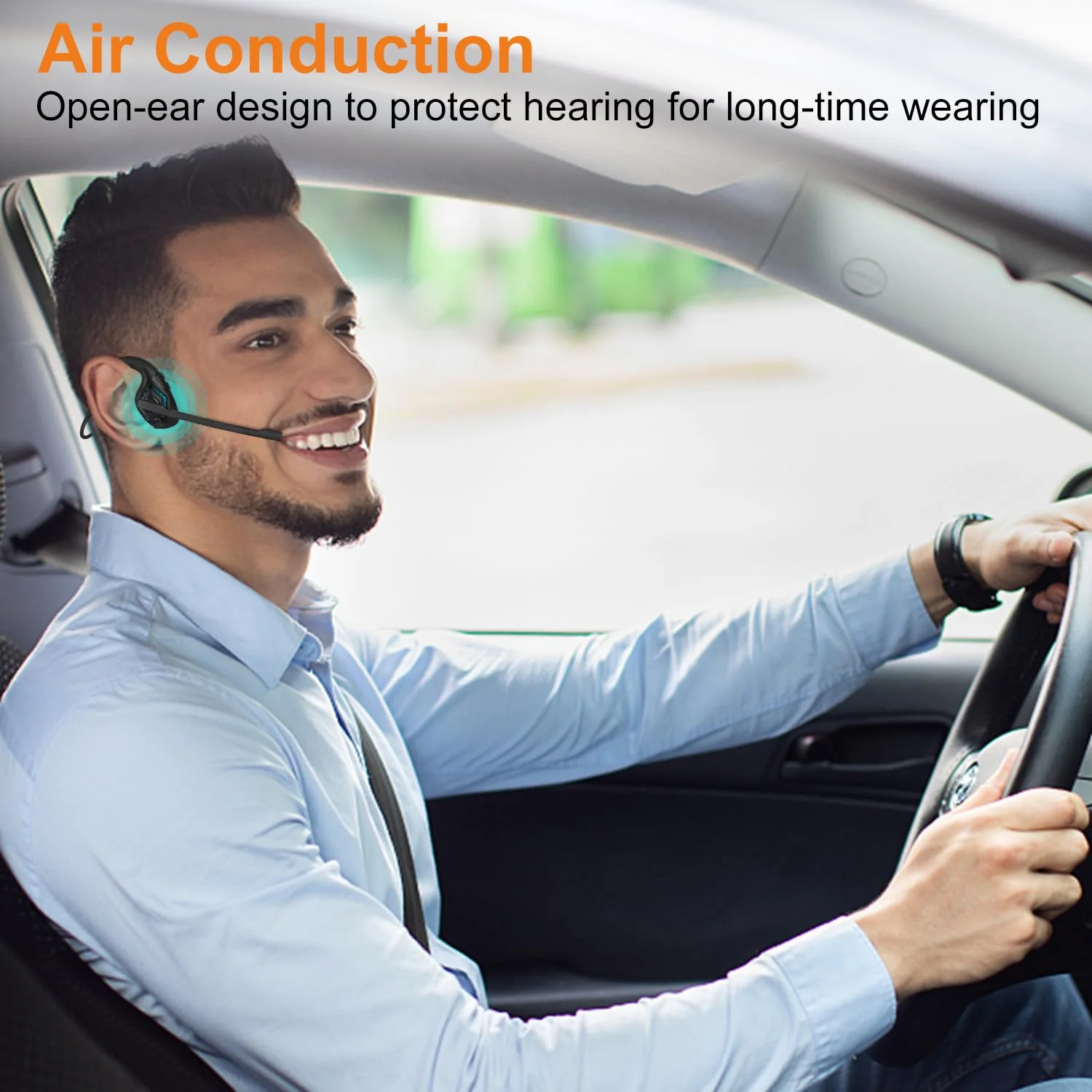 Golvery Latest Bluetooth 5.3 Headset w/DSP Noise Canceling Boom Microphone & Mute for Cellphone, Lightweight Comfort Open Ear Wireless Headphones for PC Laptop Office Meeting Home Working, 10H Cyan - Image 5