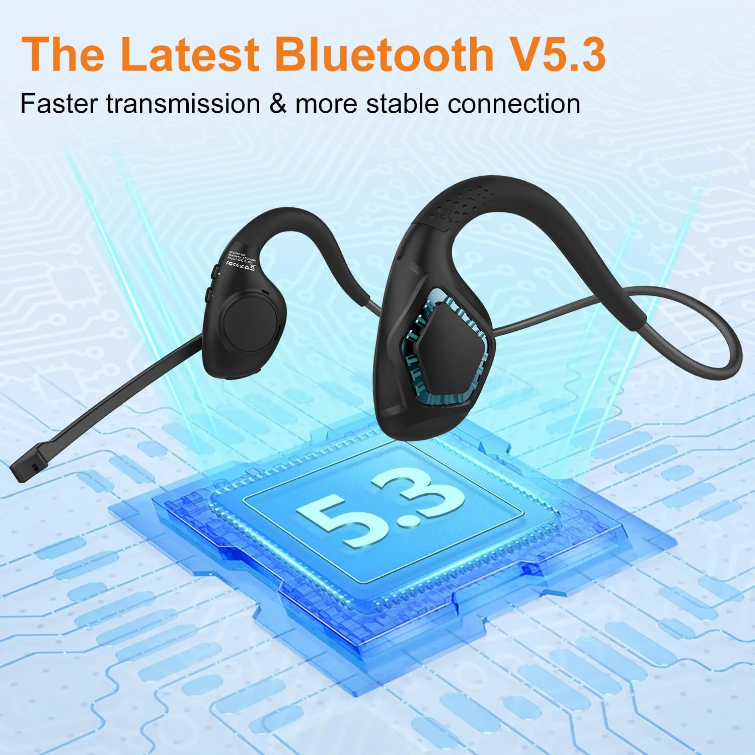 Golvery Latest Bluetooth 5.3 Headset w/DSP Noise Canceling Boom Microphone & Mute for Cellphone, Lightweight Comfort Open Ear Wireless Headphones for PC Laptop Office Meeting Home Working, 10H Cyan - Image 7
