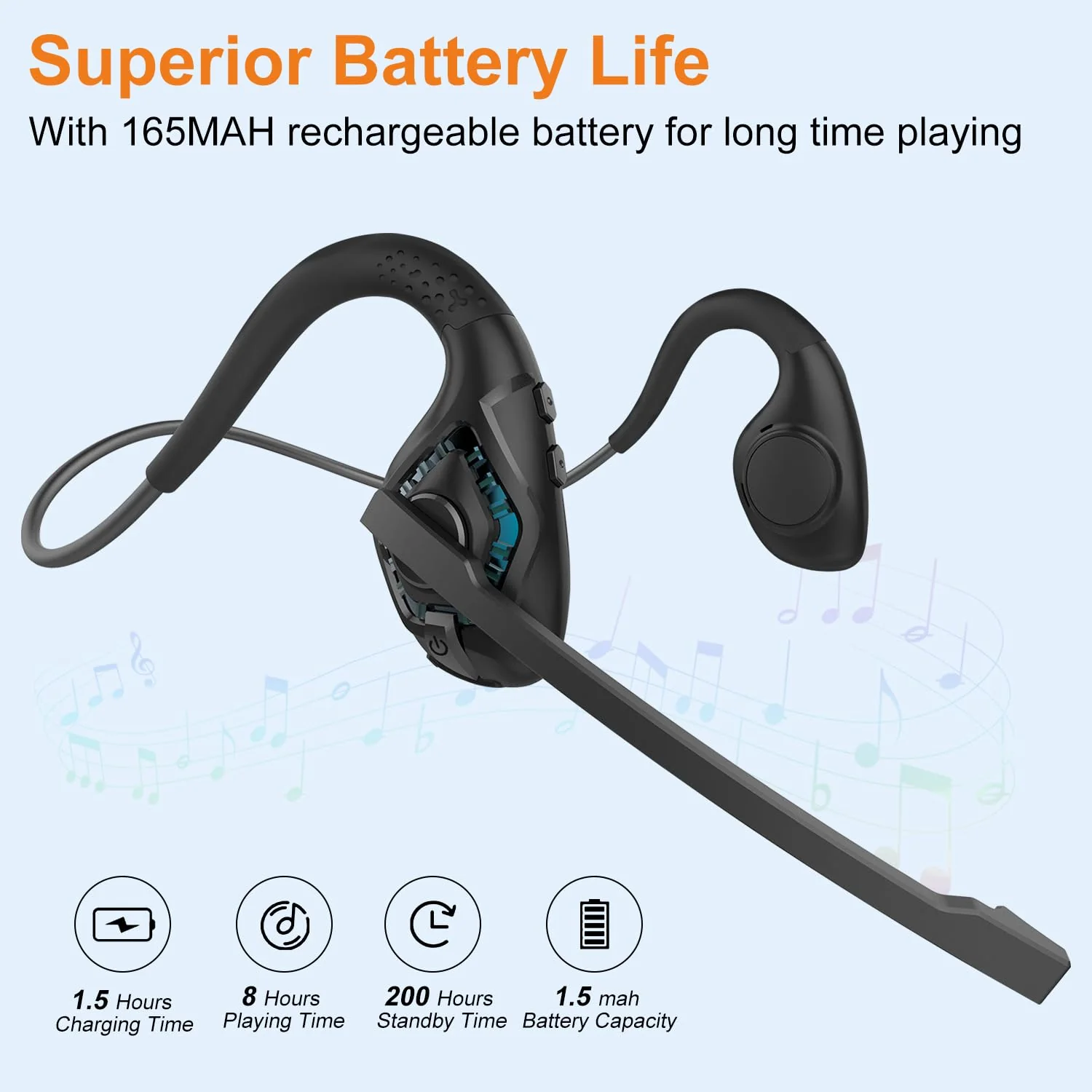 Golvery Latest Bluetooth 5.3 Headset w/DSP Noise Canceling Boom Microphone & Mute for Cellphone, Lightweight Comfort Open Ear Wireless Headphones for PC Laptop Office Meeting Home Working, 10H Cyan - Image 8