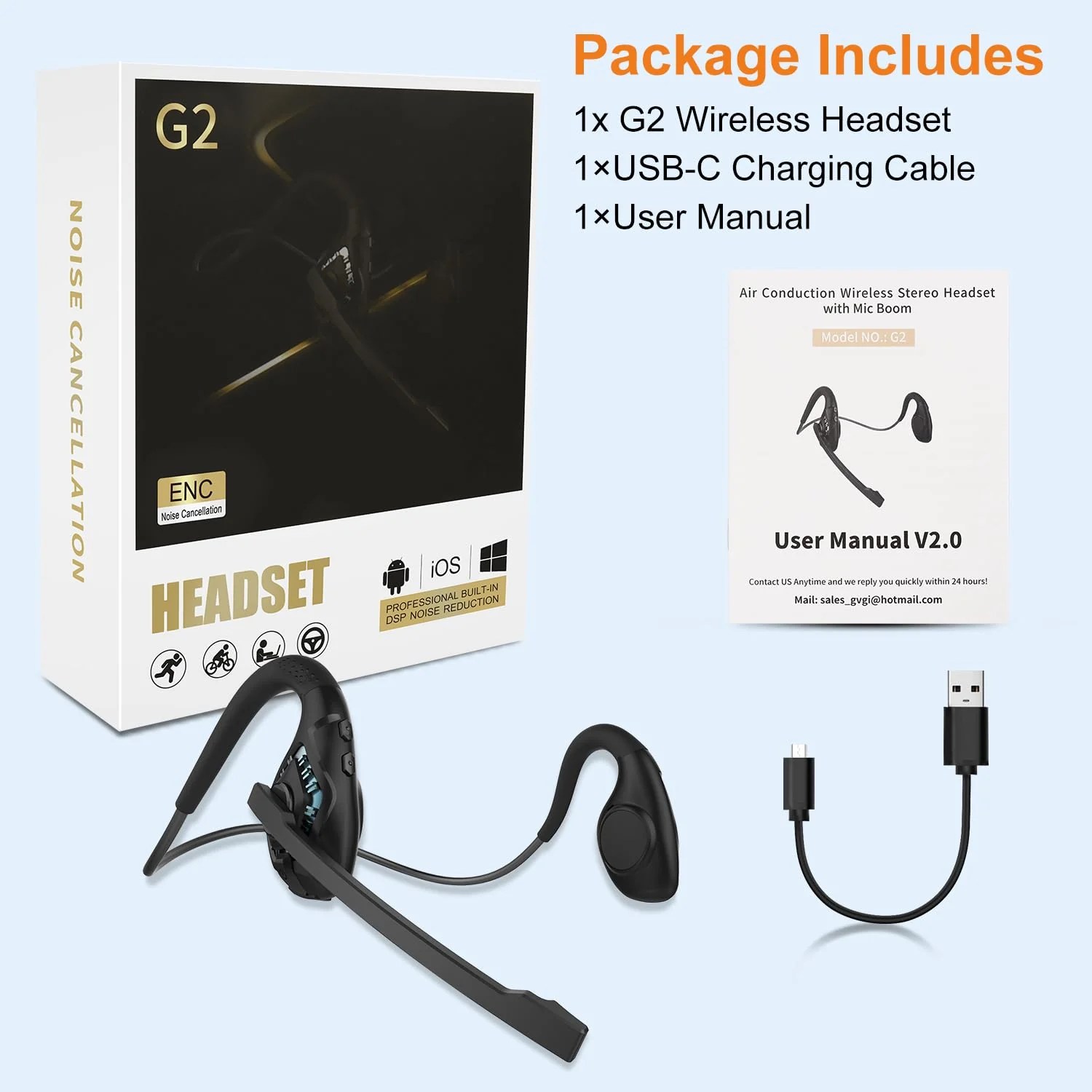 Golvery Latest Bluetooth 5.3 Headset w/DSP Noise Canceling Boom Microphone & Mute for Cellphone, Lightweight Comfort Open Ear Wireless Headphones for PC Laptop Office Meeting Home Working, 10H Cyan - Image 9