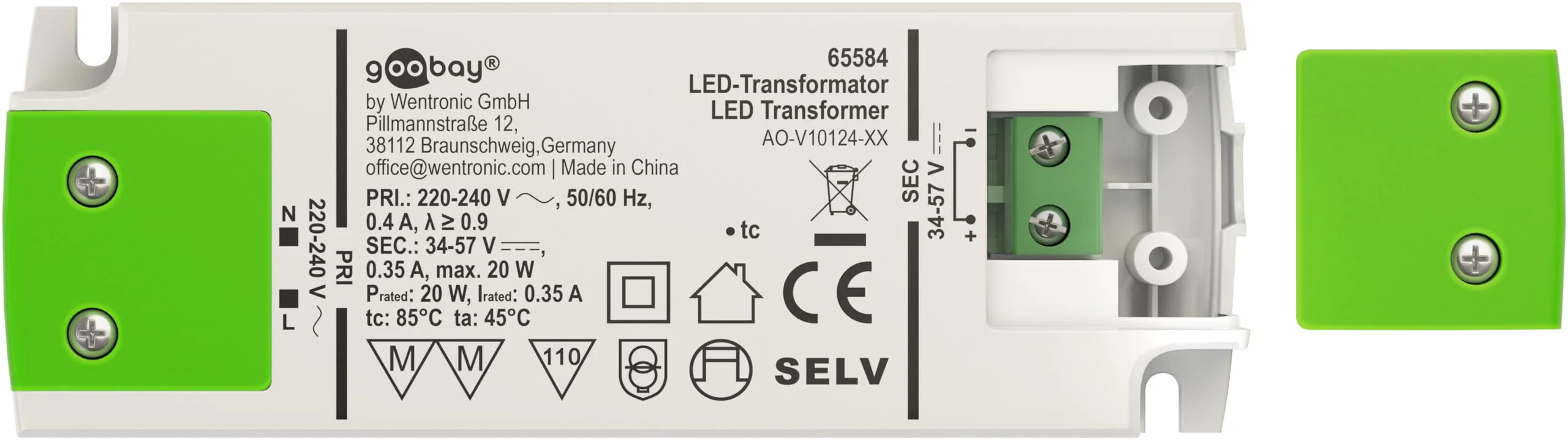 Goobay 65584 LED Transformer 350 mA/20 W/LED Transformer for Constant Current/LED Driver Constant Current Source/Transformer Interior Lighting/Power Supply Light - Image 2