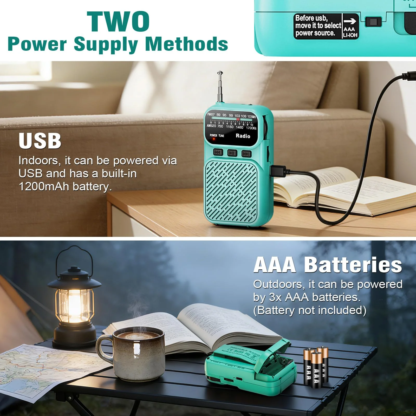 Goodes Portable Radio AM FM, Pocket Radio with Flashlight, Tuning Knob, TF Card Slot and Headphone Jack, 3AA Battery Operated or Plug in Wall, Transistor Radios for Gift, Family, Elder (Blue) - Image 7