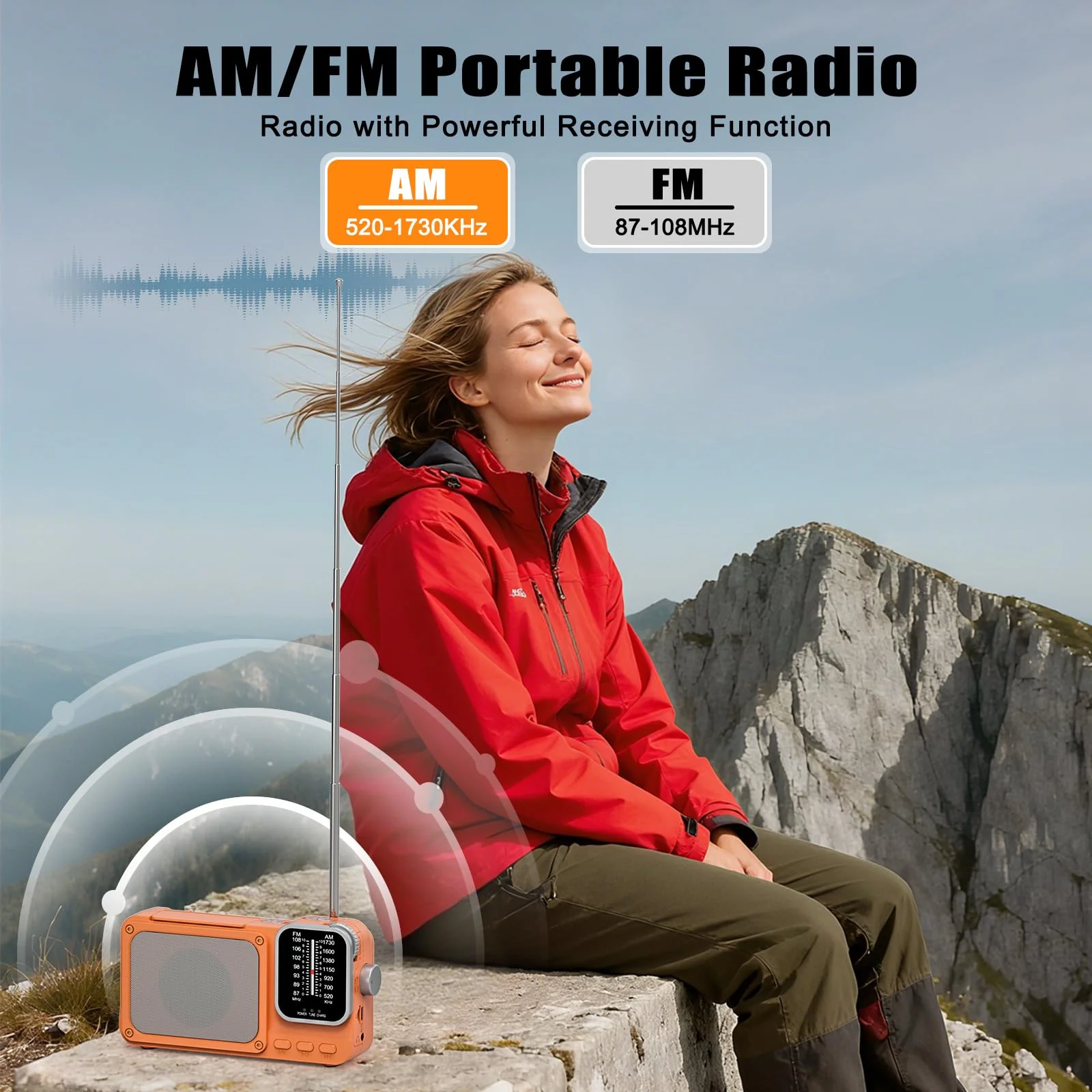 Goodes Portable Radio AM FM with Best Reception, Bluetooth Transistor Radios with TF Card Slot, LED Light and Headphone Jack, AC Power or Battery Operated, Emergency Radio for Home Kitchen Outdoor - Image 2