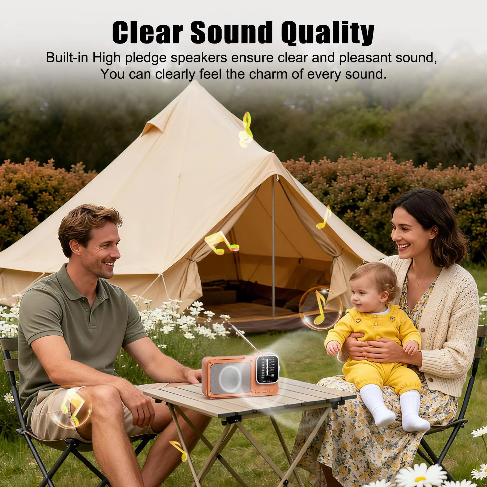 Goodes Portable Radio AM FM with Best Reception, Bluetooth Transistor Radios with TF Card Slot, LED Light and Headphone Jack, AC Power or Battery Operated, Emergency Radio for Home Kitchen Outdoor - Image 3