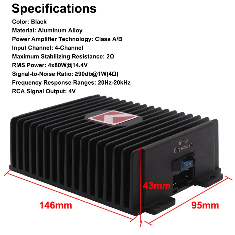GoolRC 4-Channel Full-Range Amplifier, 80Wx4 Audio Modification Power Amplifier Digital Sound Processor Class A/B for Android Car Player - Image 6