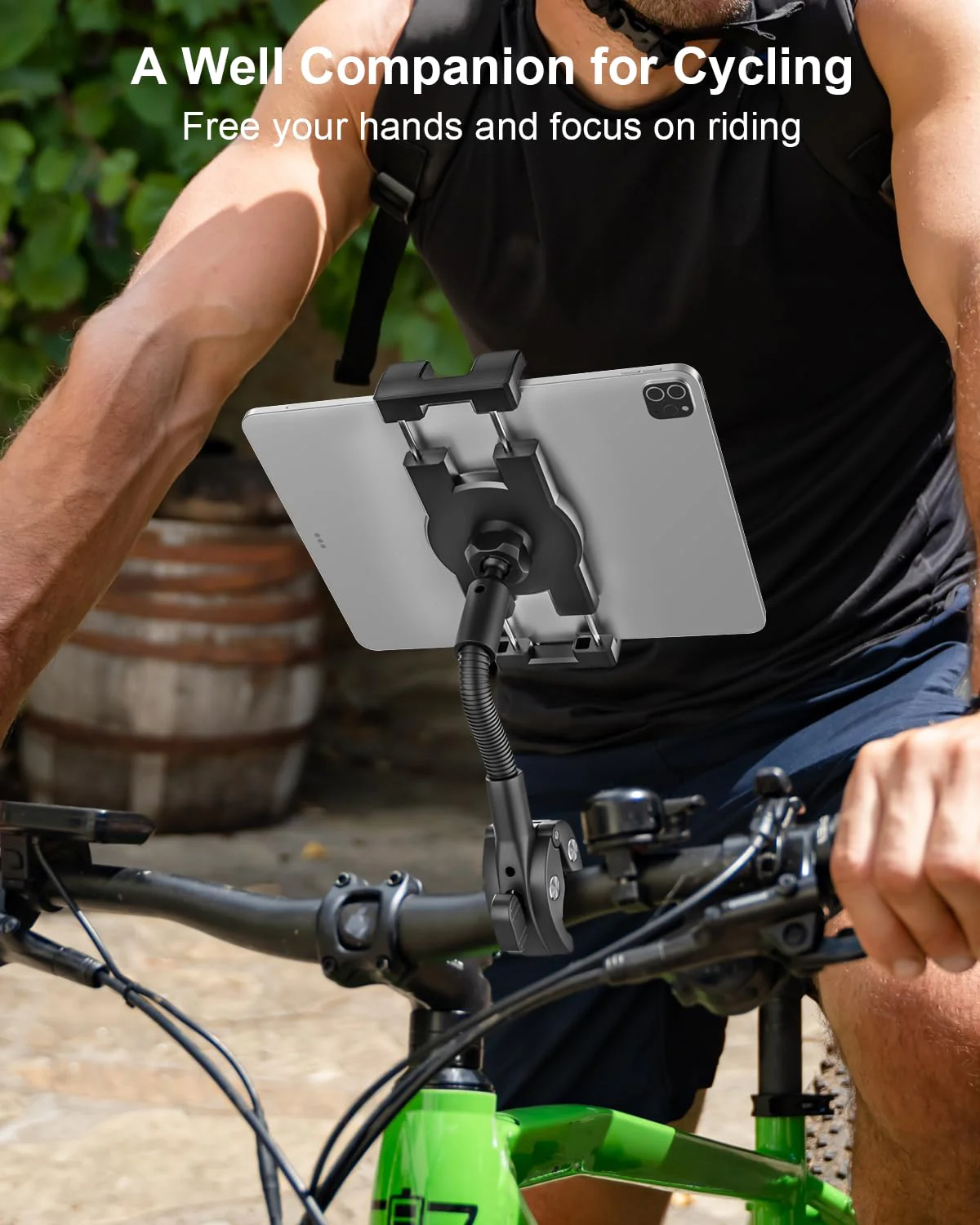 Gooseneck Bike Tablet Mount, Bike Holder - Adjustable Arm Tablet Holder for Motorcycle, Bicycle Scooter Handlebar Clamp, Compatible with iPad Pro Air Mini, Galaxy Tabs, Z Fold, iPhone, 4.7-13" Devices - Image 2