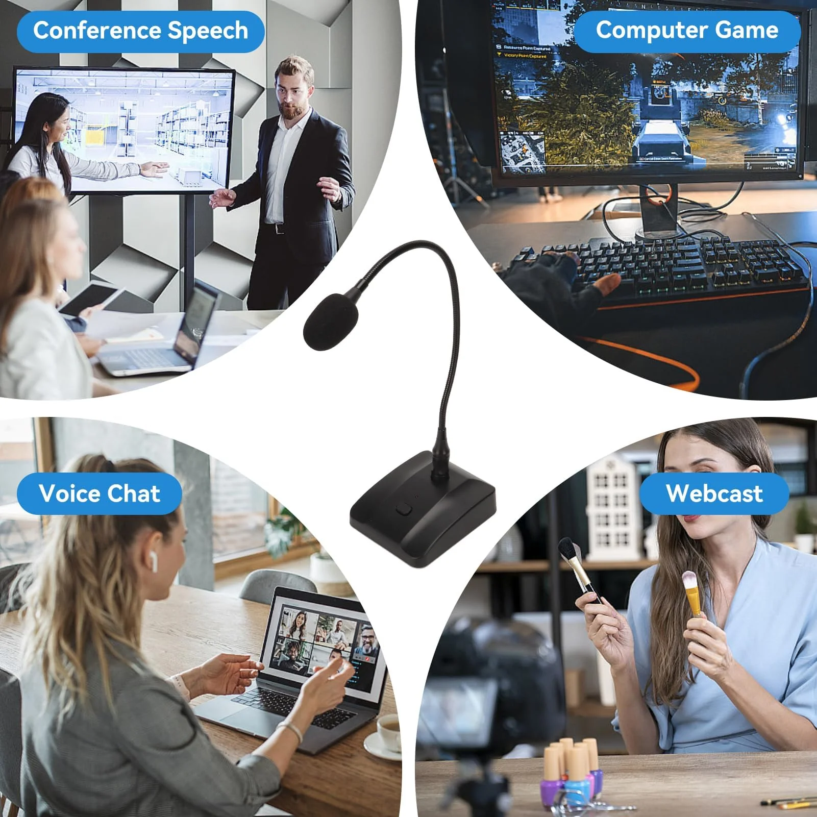 Gooseneck Condenser Microphone, 6.35mm Wired Microphone with Mute Button Desktop Microphone Computer Mic Podium Microphones Desktop Paging Mic Corded Voice Mic for Meetings Lectures Recording - Image 3