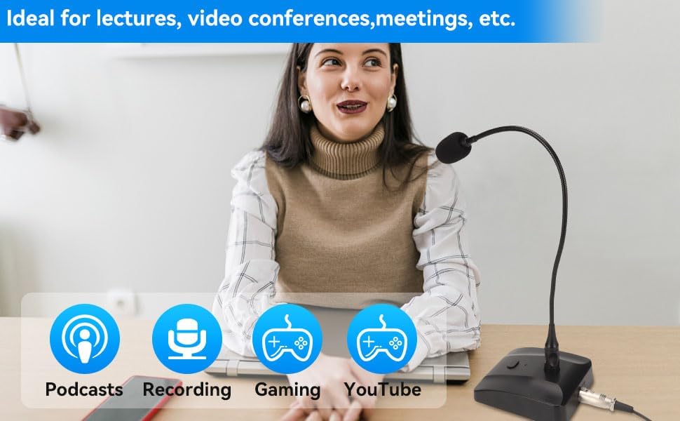 Gooseneck Condenser Microphone, 6.35mm Wired Microphone with Mute Button Desktop Microphone Computer Mic Podium Microphones Desktop Paging Mic Corded Voice Mic for Meetings Lectures Recording - Image 5