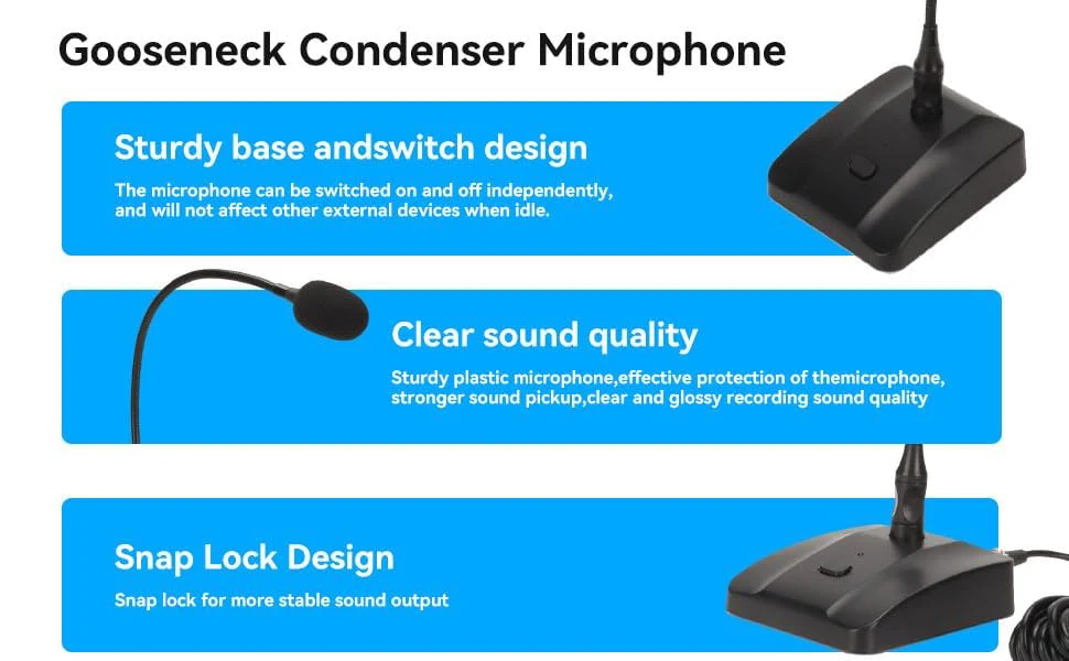Gooseneck Condenser Microphone, 6.35mm Wired Microphone with Mute Button Desktop Microphone Computer Mic Podium Microphones Desktop Paging Mic Corded Voice Mic for Meetings Lectures Recording - Image 6