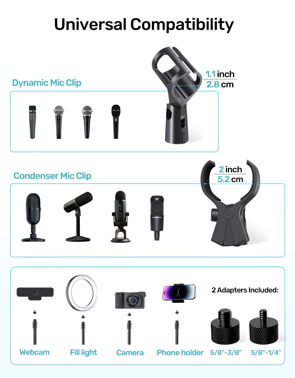 Gooseneck Mic Stand with Clamp, 19-Inch Flexible Desktop Microphone Arm Holder with 3/8" & 1/4" Screw Adapters, 360° Adjustable, Ideal for Podium, Pulpit, Lecture, Conference and Live Streaming - Image 7