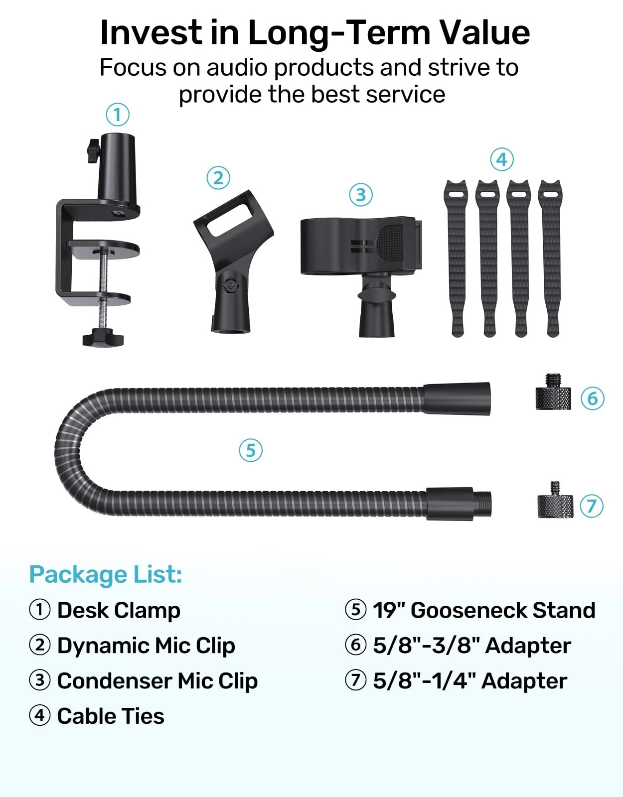 Gooseneck Mic Stand with Clamp, 19-Inch Flexible Desktop Microphone Arm Holder with 3/8" & 1/4" Screw Adapters, 360° Adjustable, Ideal for Podium, Pulpit, Lecture, Conference and Live Streaming - Image 9