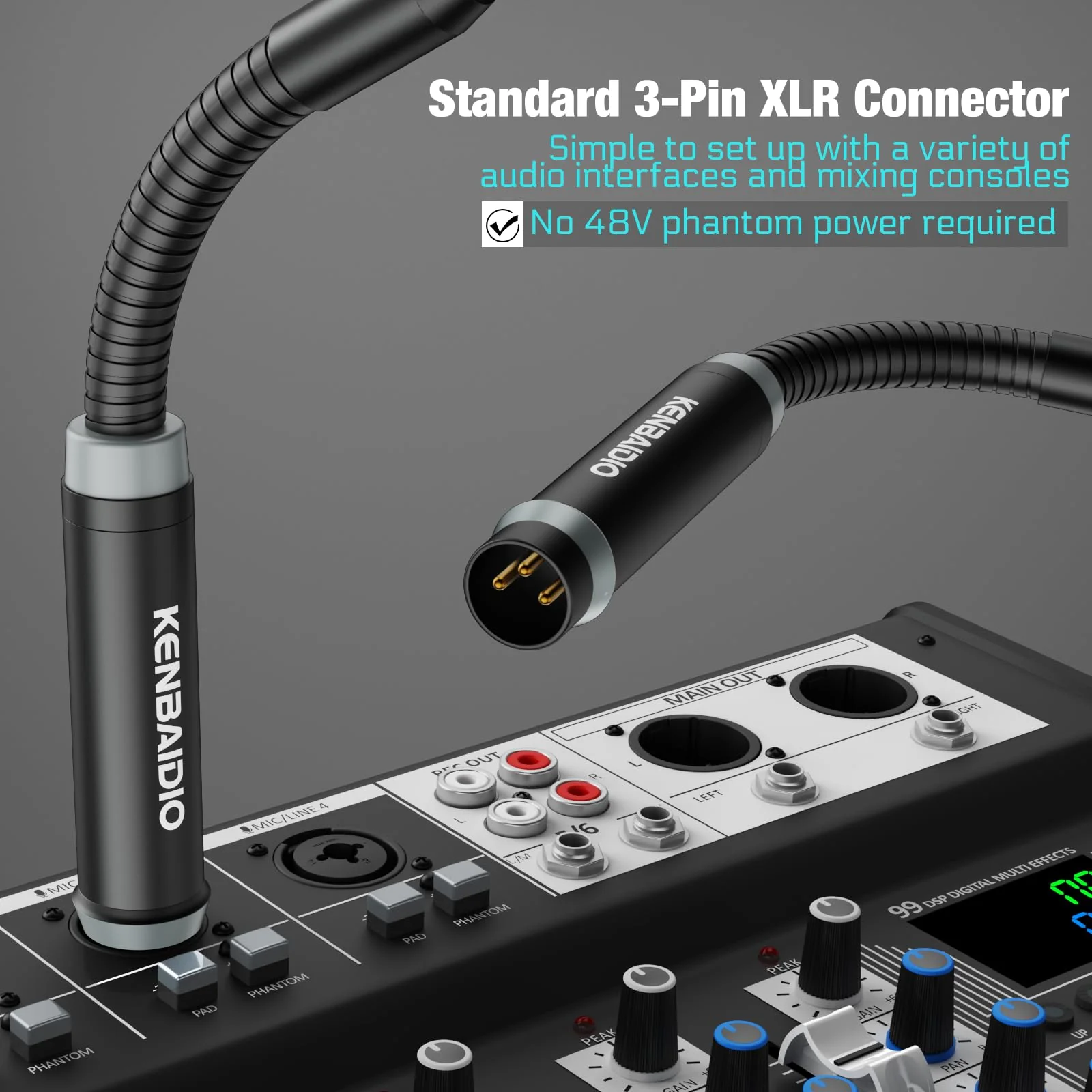 Gooseneck Microphone 23 Inch DJ Mic Professional Dynamic Bob Barker Microphone for Audio Mixer,Dedicated Disc,Shouting,KTV Bar,Podium,Conference,Metal Supports 360°Rotation,Bending,3-pin XLR - Image 6