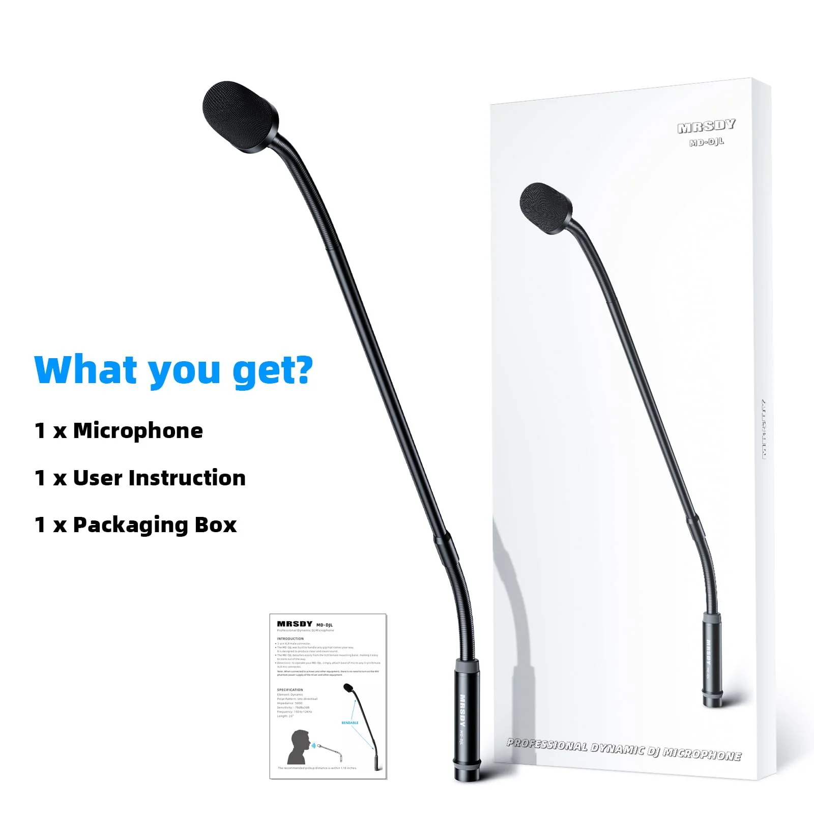 Gooseneck Microphone, 23 Inch DJ Microphone for Audio Mixer, Professional XLR Wired Dynamic Mic, Extended Black Metal Noise Reduction Mic, Supports 360° Rotation and Bending - Image 9