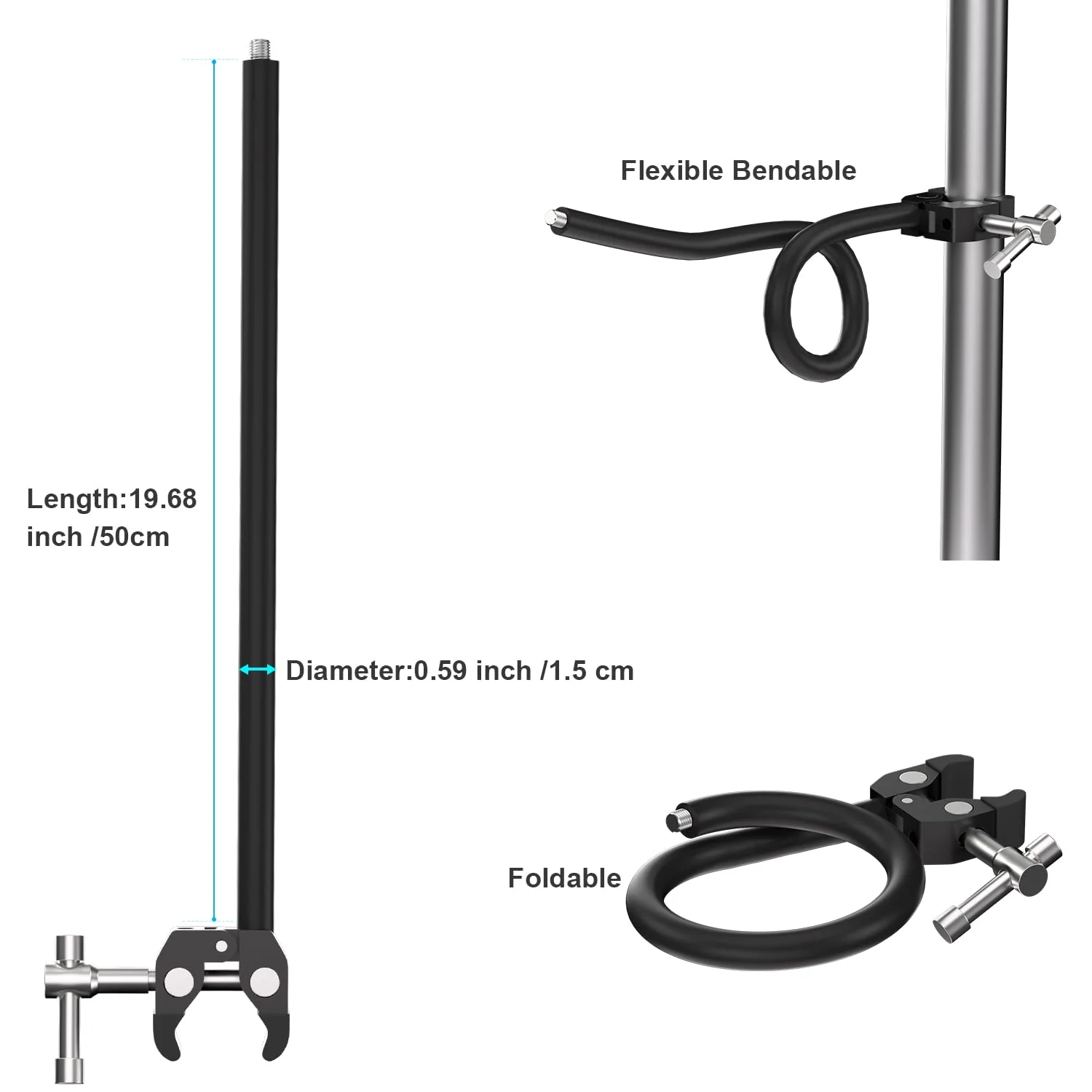 Gooseneck Microphone Stand,19.69" Flexible Adjustable Arm Super Crab Clamp Mic Clip 3/8"-16 to 5/8"-27 Adapter Mount,Compatible with Shure/Fifine / AT2020 / Pyle/Blue Snowball/Razer Gooseneck Microphone Stand - Image 7