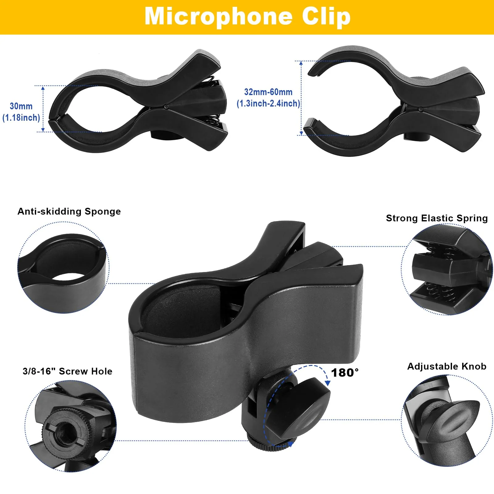 Gooseneck Microphone Stand,19.69" Flexible Adjustable Arm Super Crab Clamp Mic Clip 3/8"-16 to 5/8"-27 Adapter Mount,Compatible with Shure/Fifine / AT2020 / Pyle/Blue Snowball/Razer Gooseneck Microphone Stand - Image 8