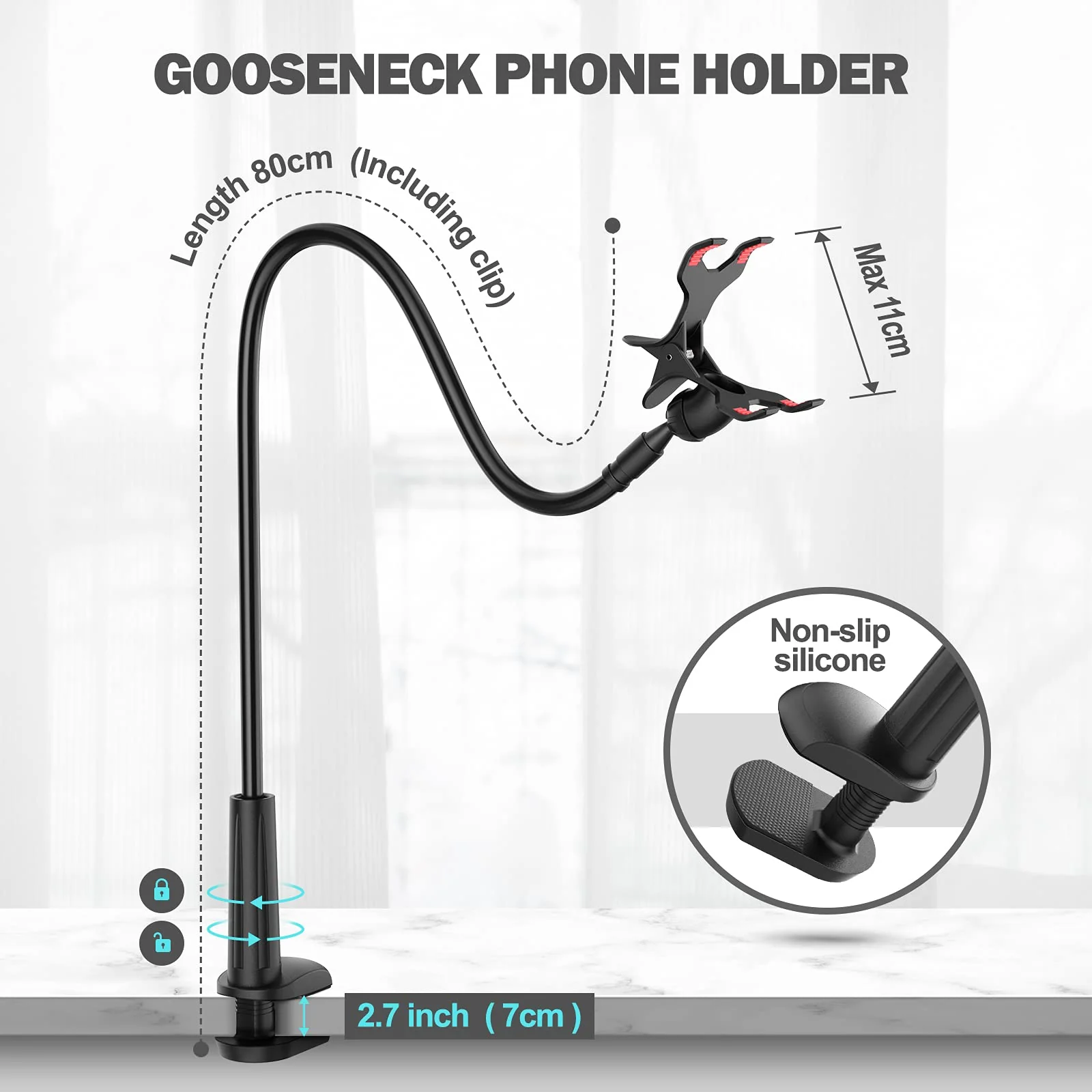 Gooseneck Phone Holder for Bed, Flexible Lazy Arm Cell Phone Holder 360 Adjustable Clamp Bracket Mount Desk for iPhone 14 Pro Max Plus 13 12 Pro Max Mini 11 Pro Xs XR X 8 Samsung S22 S21 Phones Black - Image 4