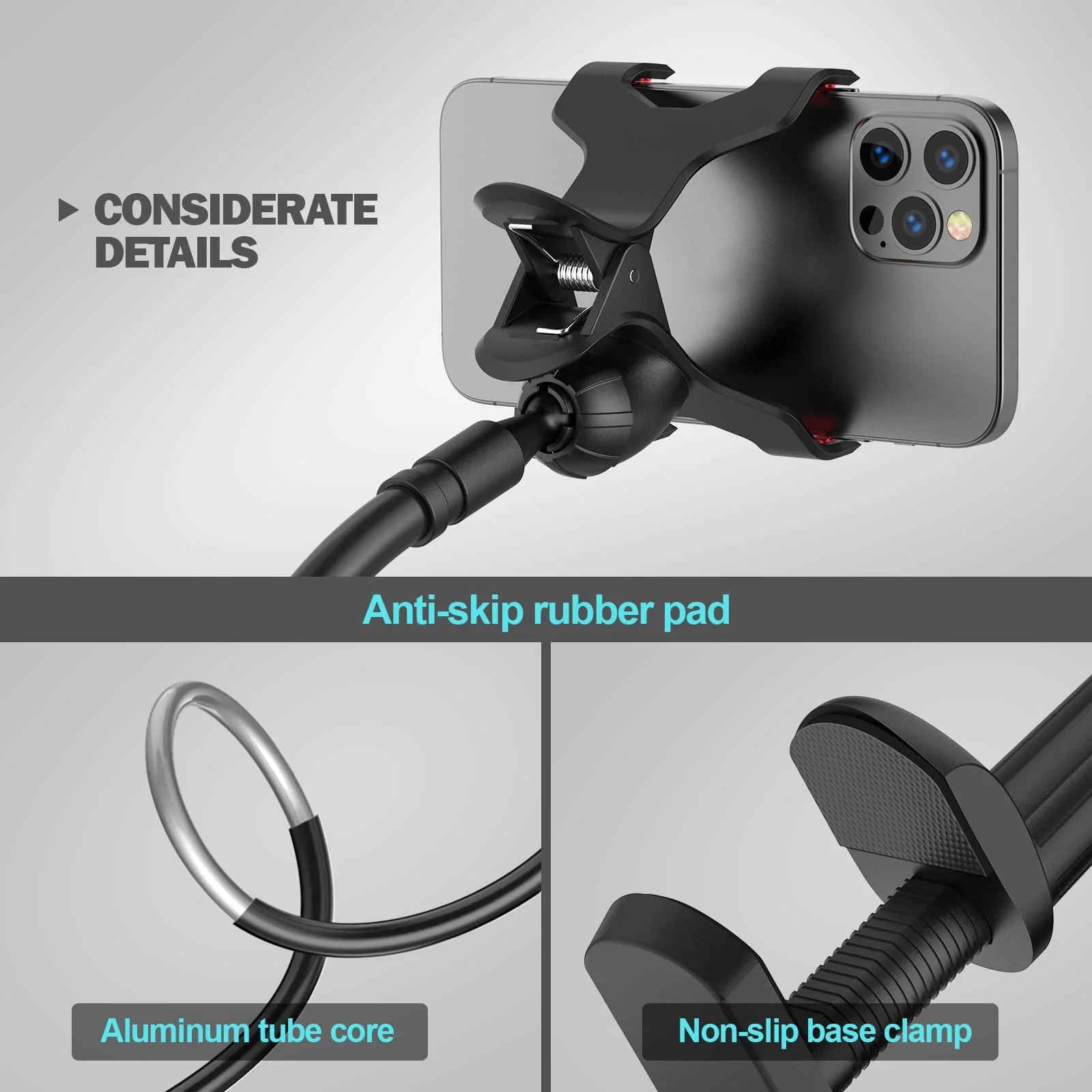 Gooseneck Phone Holder for Bed, Flexible Lazy Arm Cell Phone Holder 360 Adjustable Clamp Bracket Mount Desk for iPhone 14 Pro Max Plus 13 12 Pro Max Mini 11 Pro Xs XR X 8 Samsung S22 S21 Phones Black - Image 6