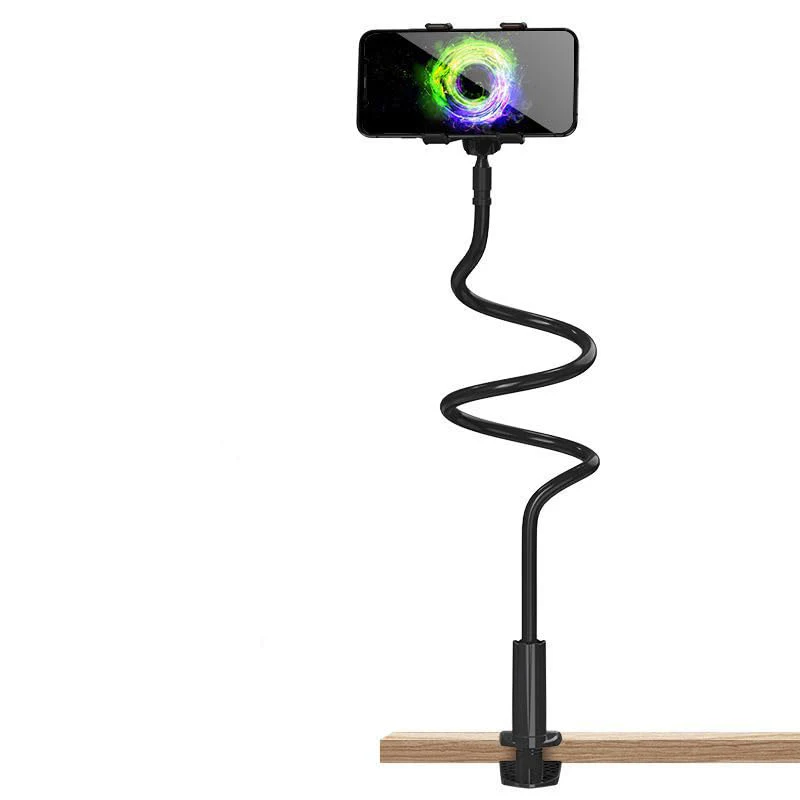 Gooseneck Phone Holder for Bed or Desk: Gooseneck Cell Phone Stand with 43.3 Inches Flexible Long Arm & Clamp | Headboard Phone Mount with Clip Fit for iPhone or Mobile Phone (Black) Black - Image 2