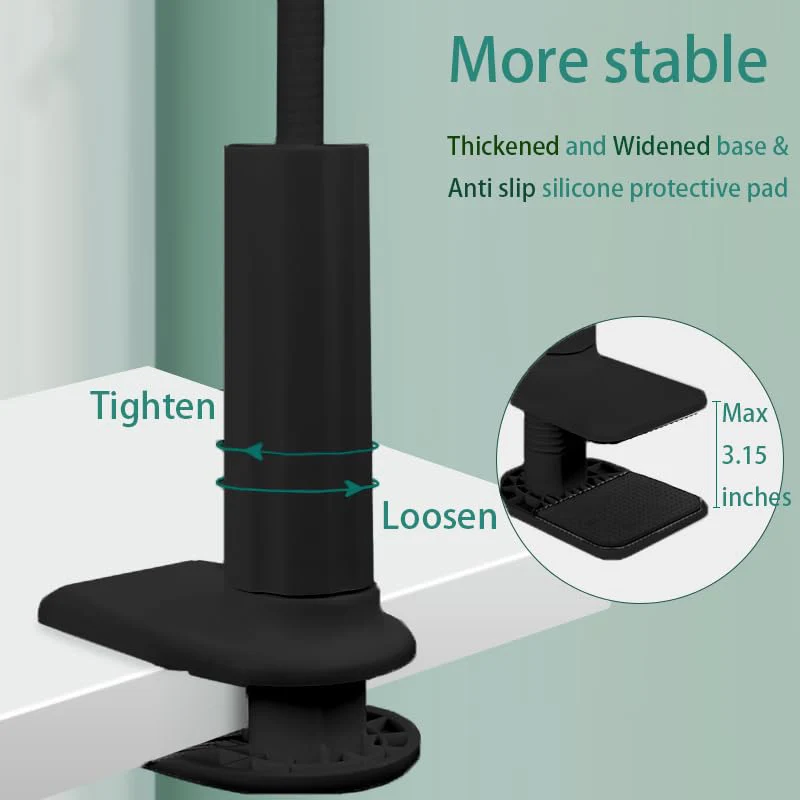 Gooseneck Phone Holder for Bed or Desk: Gooseneck Cell Phone Stand with 43.3 Inches Flexible Long Arm & Clamp | Headboard Phone Mount with Clip Fit for iPhone or Mobile Phone (Black) Black - Image 5