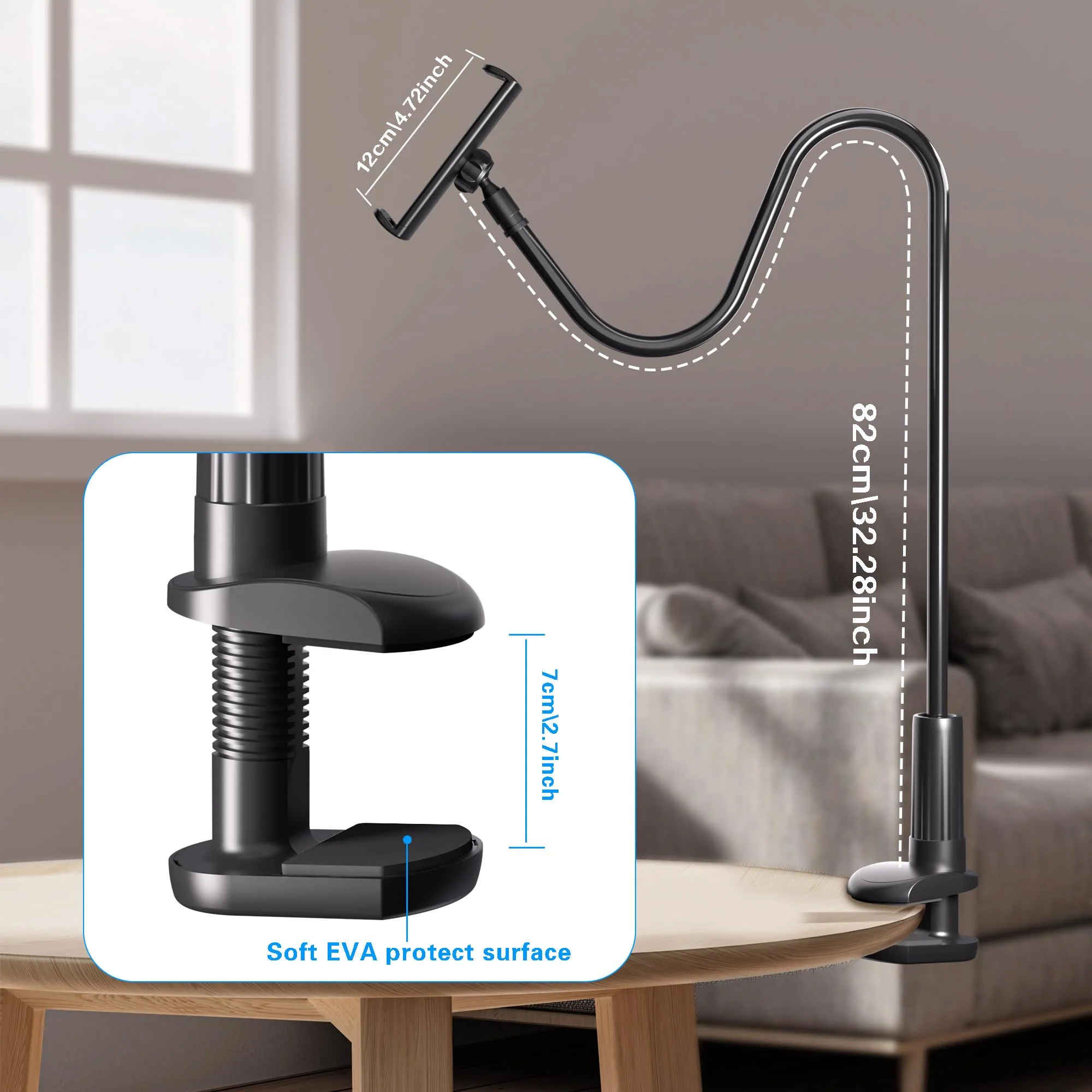 Gooseneck Tablet Holder for Kindle Reading in Bed with Page Turner Remote, Hands Free Desk Bedside Lazy Arm Stand for Kindle Accessories, Gifts for Readers Glossy Black - Image 7