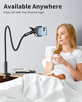 Gooseneck Universal Phone Holder for Bed, Desk, Headboard, Bed, Bedside, Table, Lazy Bracket Flexible Gooseneck Long Arm Stand 360 Adjustable , Overhead Cell Phone Clamp Mount, for All 3.5-7” Devices - Image 4