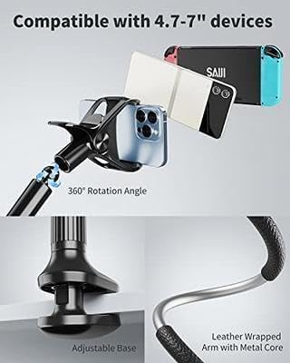 Gooseneck Universal Phone Holder for Bed, Desk, Headboard, Bed, Bedside, Table, Lazy Bracket Flexible Gooseneck Long Arm Stand 360 Adjustable , Overhead Cell Phone Clamp Mount, for All 3.5-7” Devices - Image 5