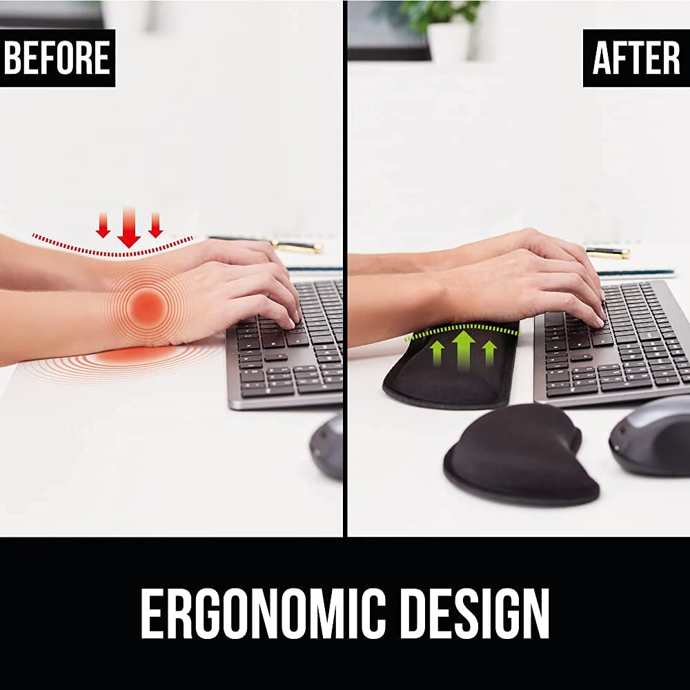 Gorilla Grip Soft Gel Memory Foam Ergonomic Wrist Rest, Slip Resistant, Comfortable Keyboard and Mouse Pad Cushion Set, Typing Pain Relief, Support for Office Computer Desks, Laptops, Gaming, Black - Image 3