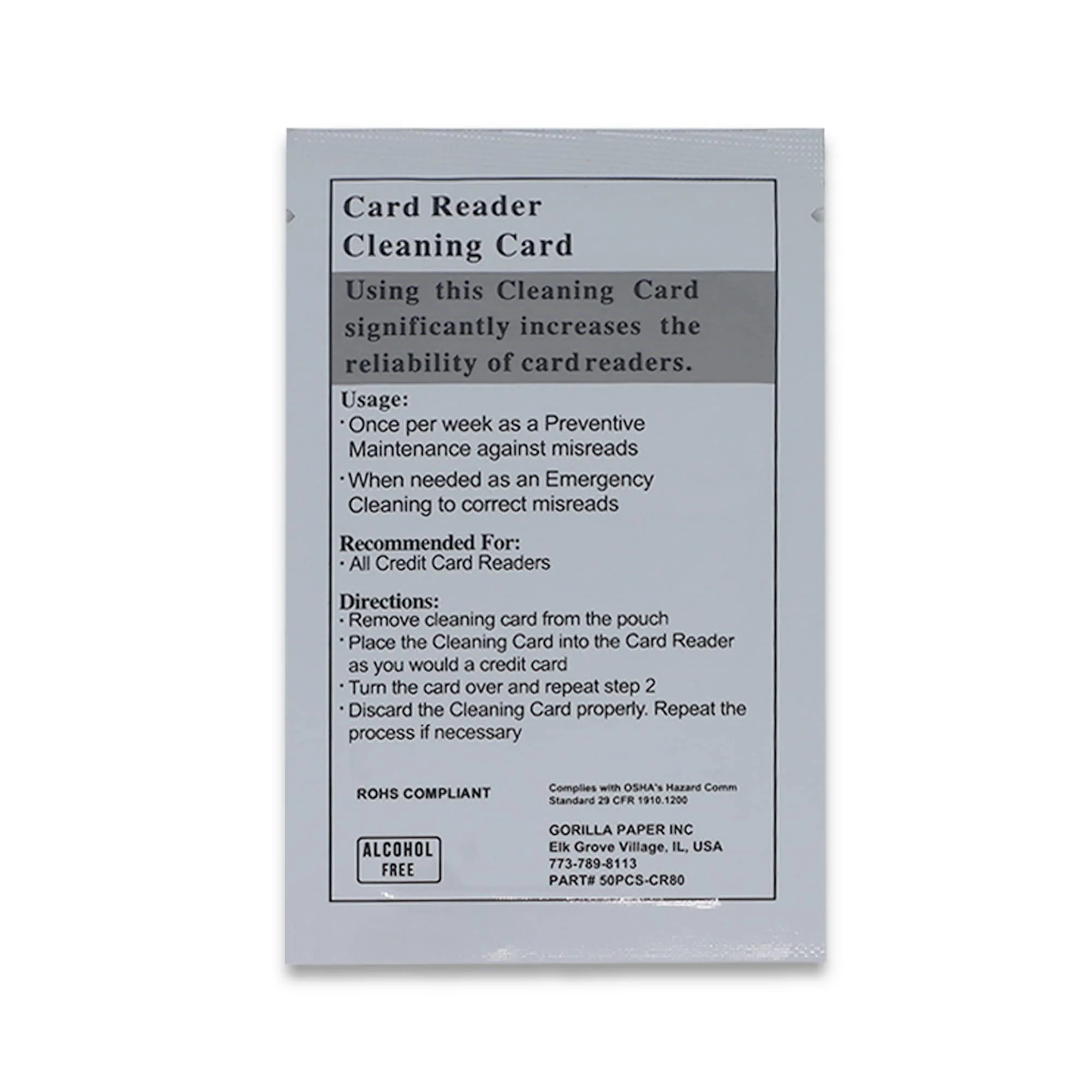 GORILLA SUPPLY Credit Card Cleaning Cards, Dual Side Card Reader Cleaner, POS Terminal Magnetic Head Pre-Saturated Swipe Alcohol-Free CR80 (50 Cards) - Image 3