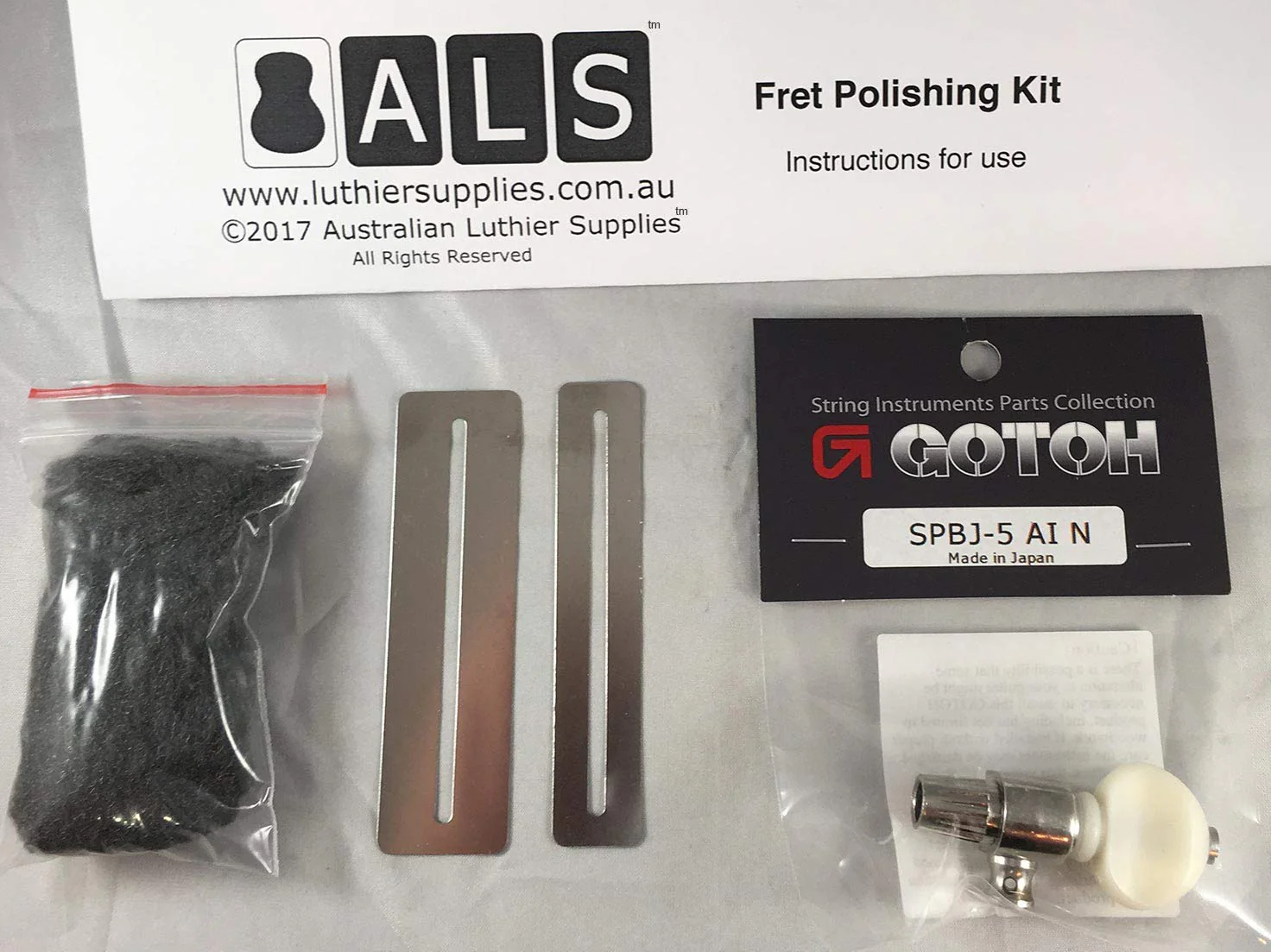 Gotoh 5th-String Banjo Tuner (Bonus ALS Fret Polishing Kit) SPBJ5-AIN Model Tuner by Gotoh Japan Nickel with Pearloid Button - Fret Polishing Kit by Australian Luthier Supplies - Image 2