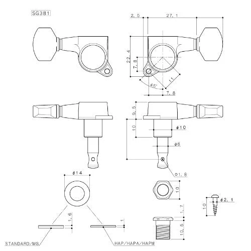 Gotoh Large Schaller-style Knob Tuners Chrome (3 Per Side) - Image 4